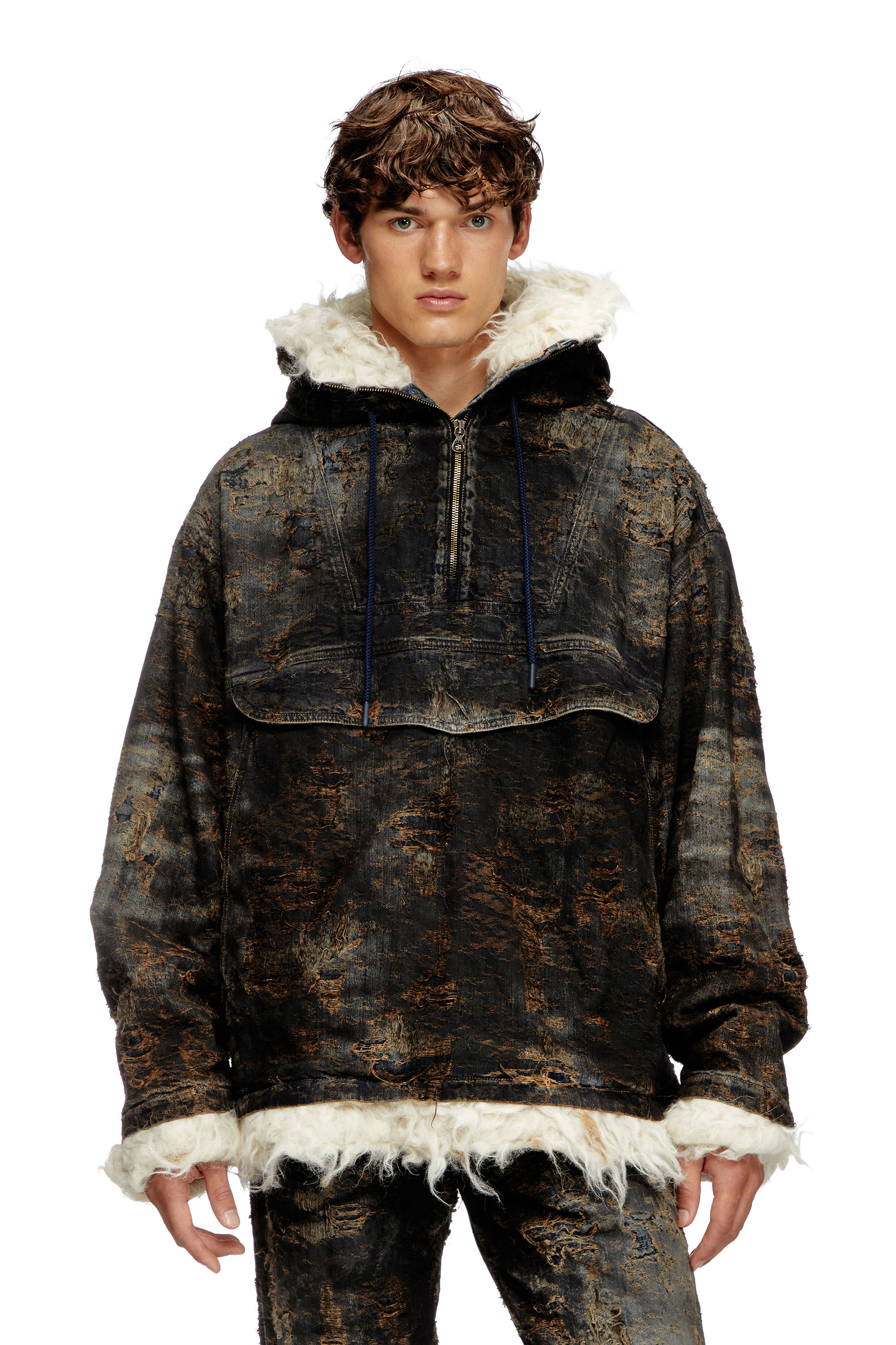 Diesel - D-ARAK-FSF, Anorak en denim jacquard enduit Mixte in Noir - 2