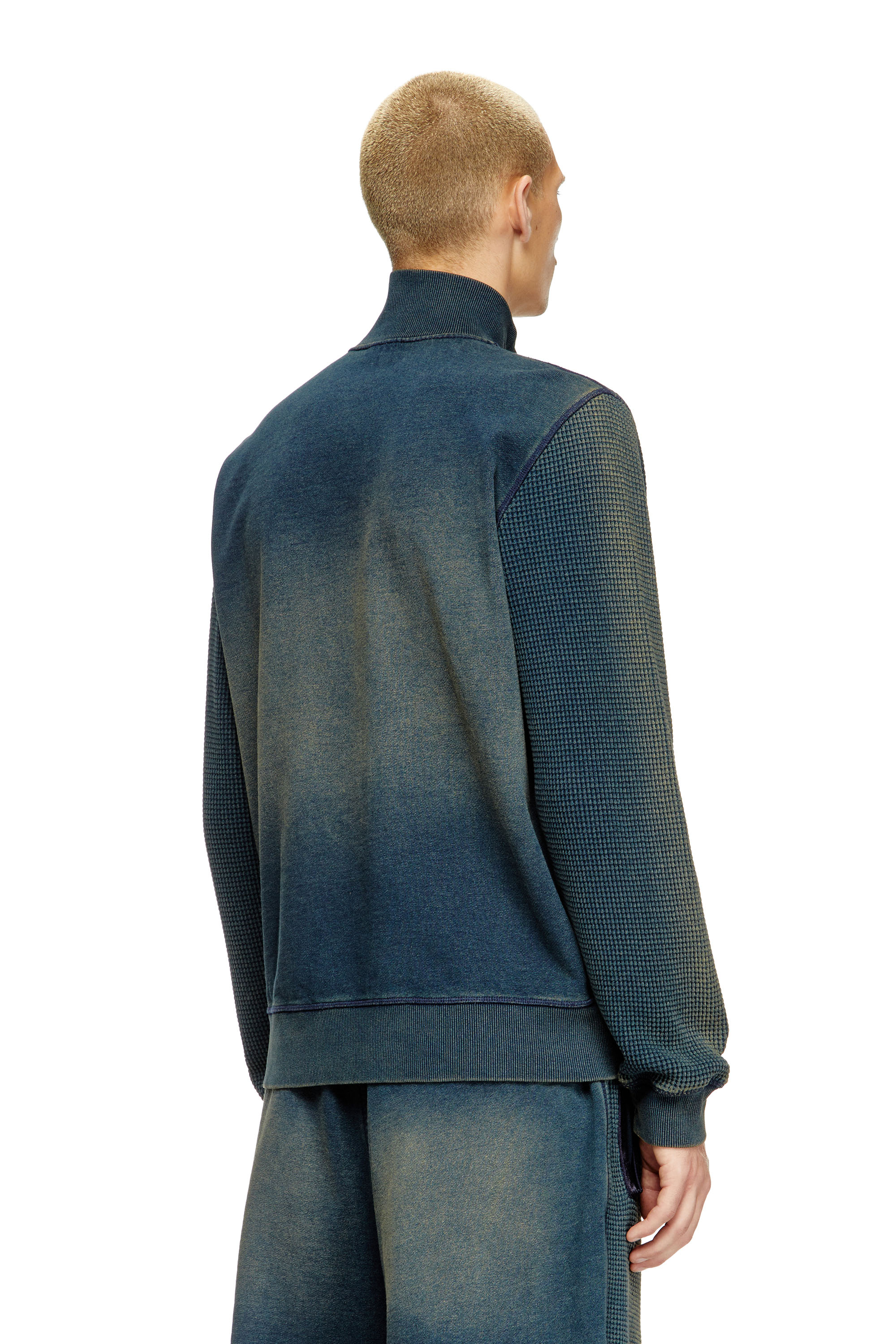 Diesel - S-WAFY-ZIP, Sweat-shirt zippé en jersey gaufré Homme in Bleu - 3