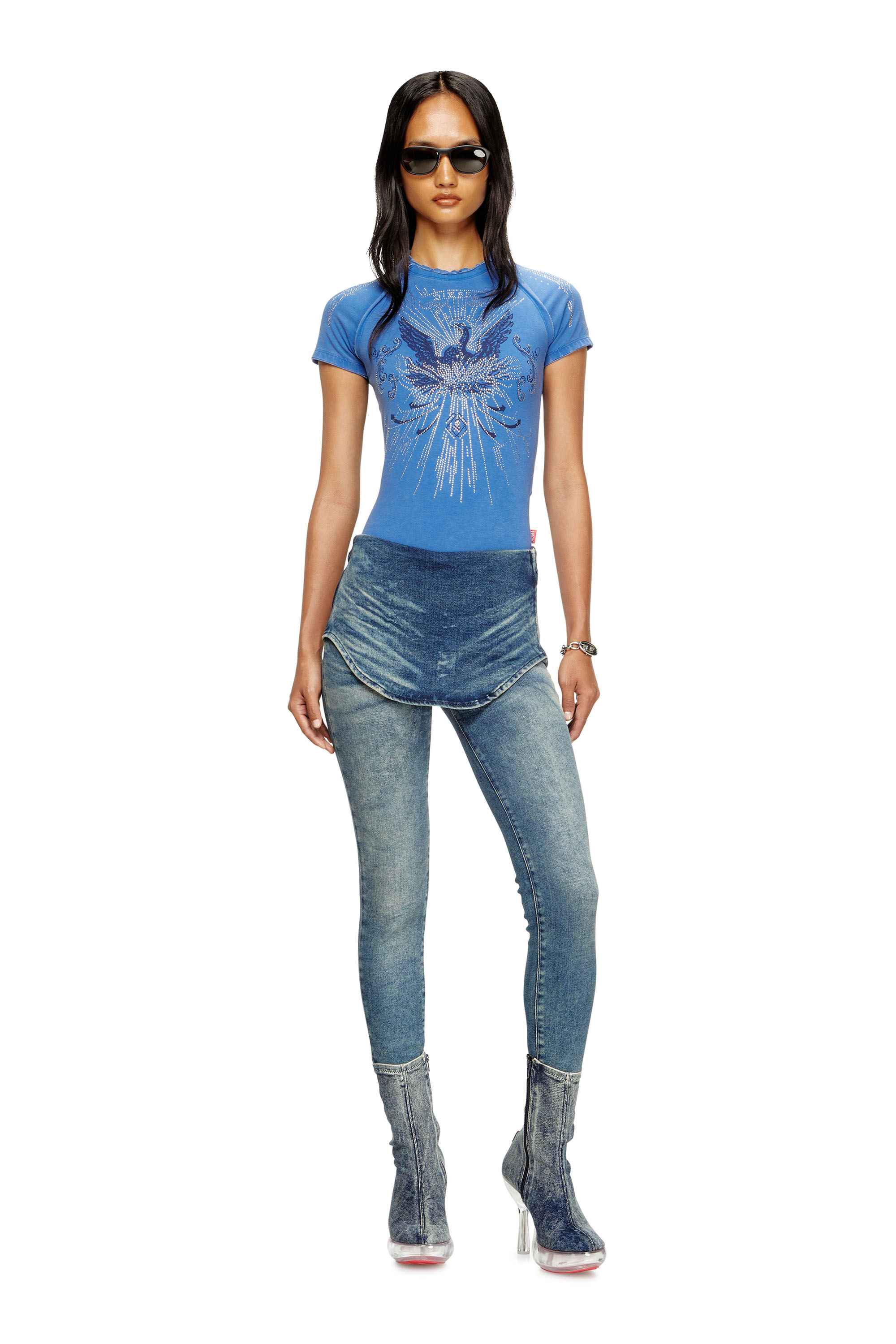 Diesel - T-ROWEENA, T-shirt Phoenix con strass Donna in Blu - 1