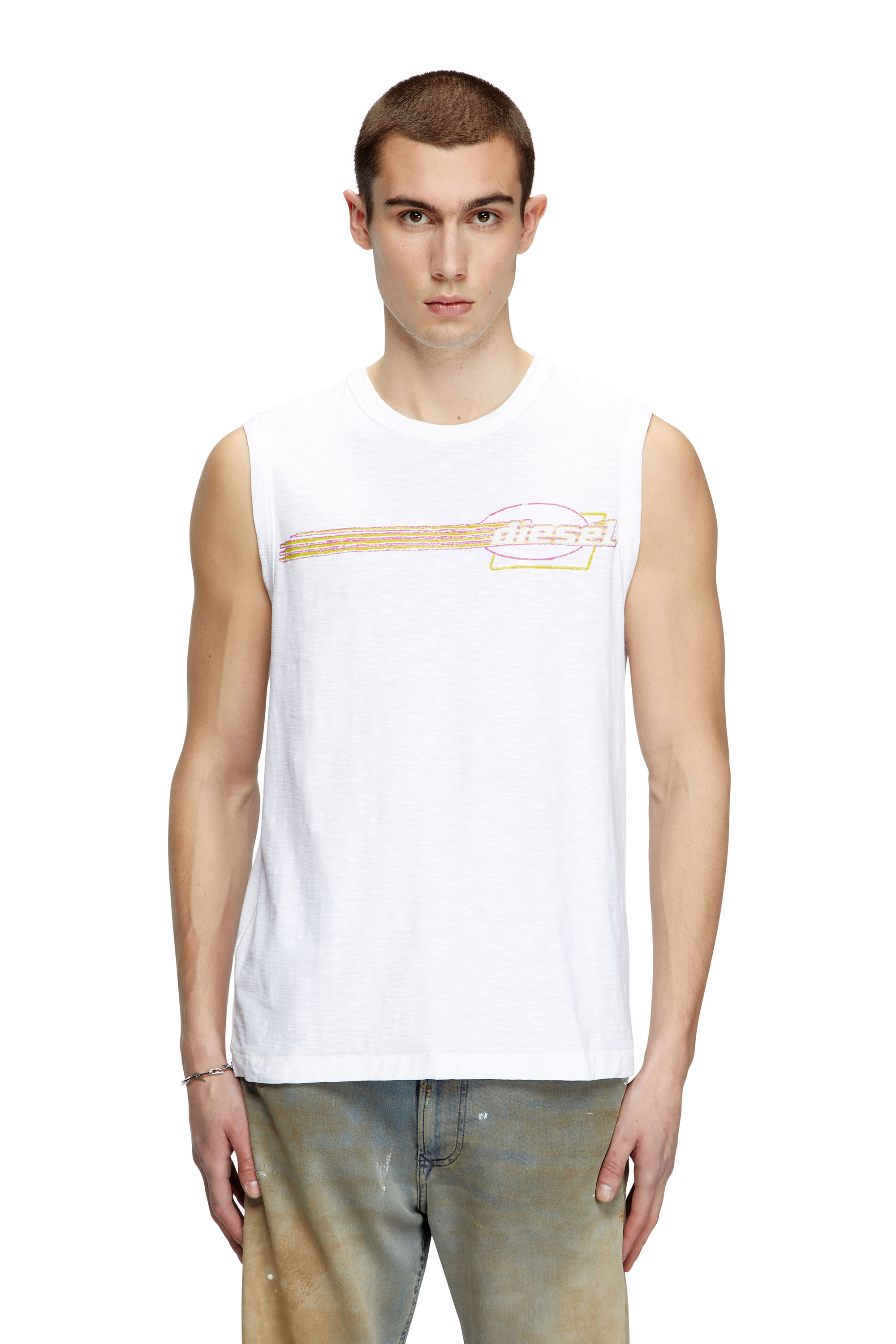 Diesel - T-BISCO-R3, Débardeur flammé avec logo graphique floqué Homme in Blanc - 1