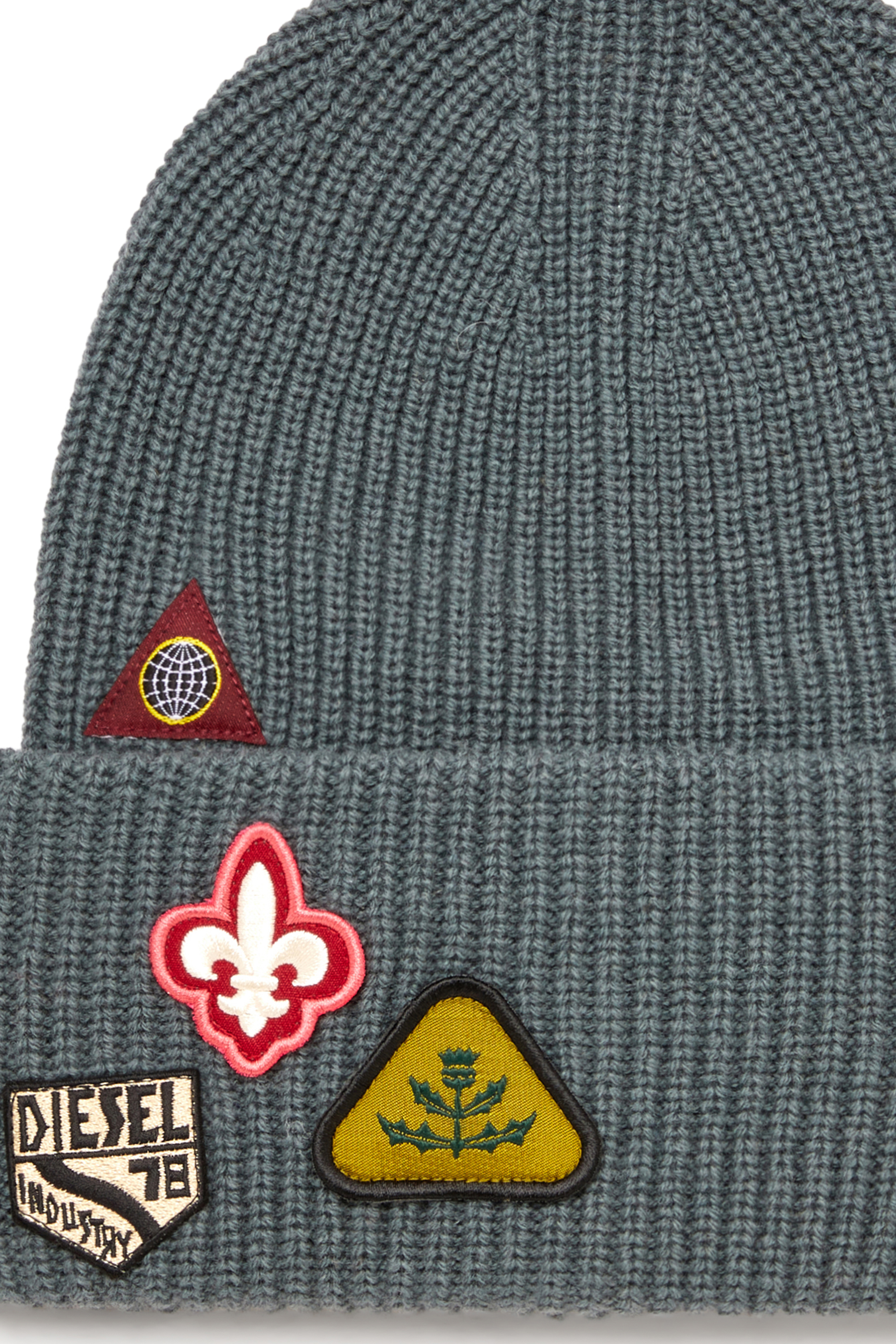 Diesel - K-PHAT, Bonnet en laine avec patchs logo Mixte in Gris - 3