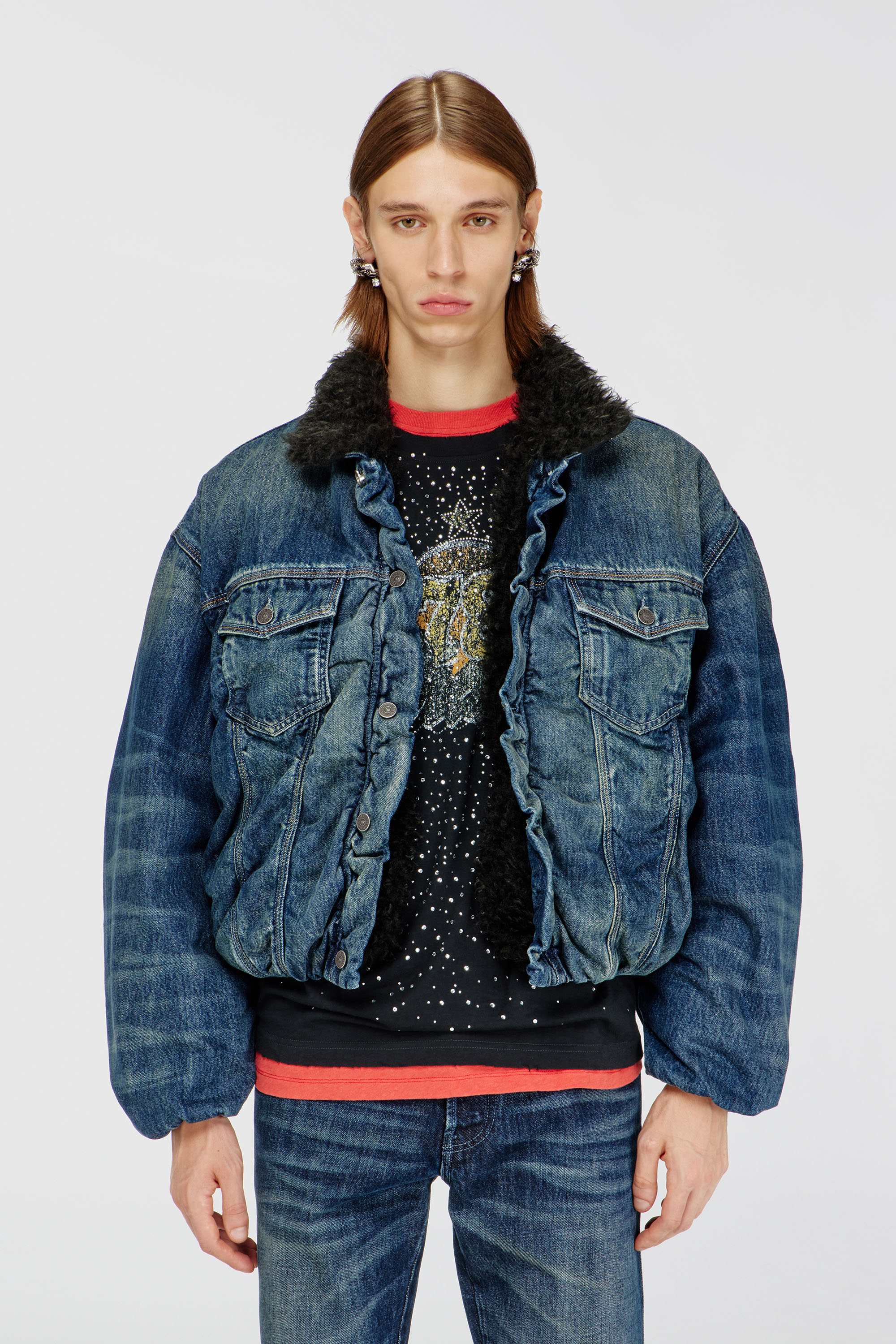 Diesel - D-CURLY-FSJ1, Giacca trucker foderata in denim con interno teddy Unisex in Blu - 3