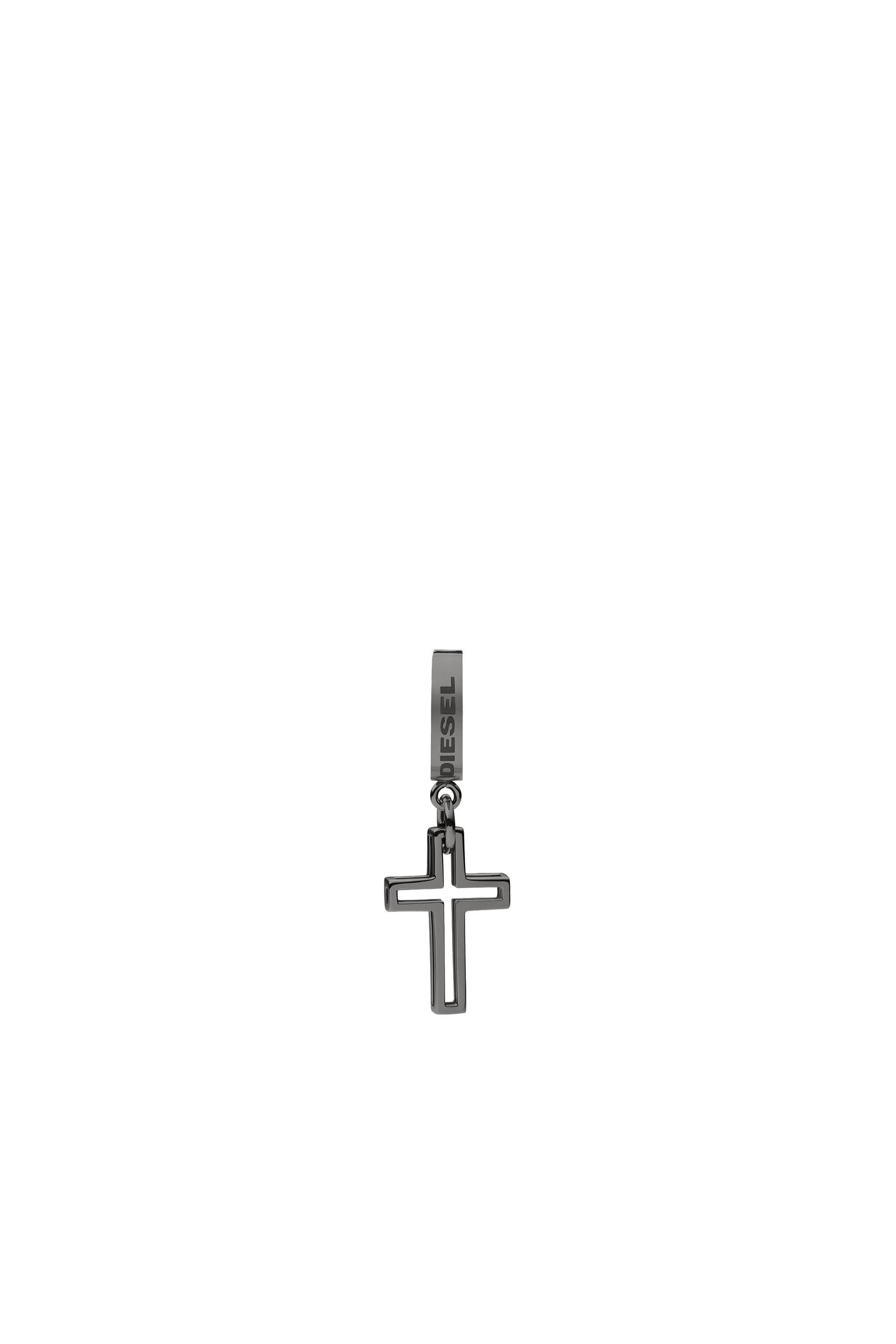 Diesel - DX1274, Boucle d'oreille en acier inoxydable noir avec pendentif croix Homme in Gris argenté - 2