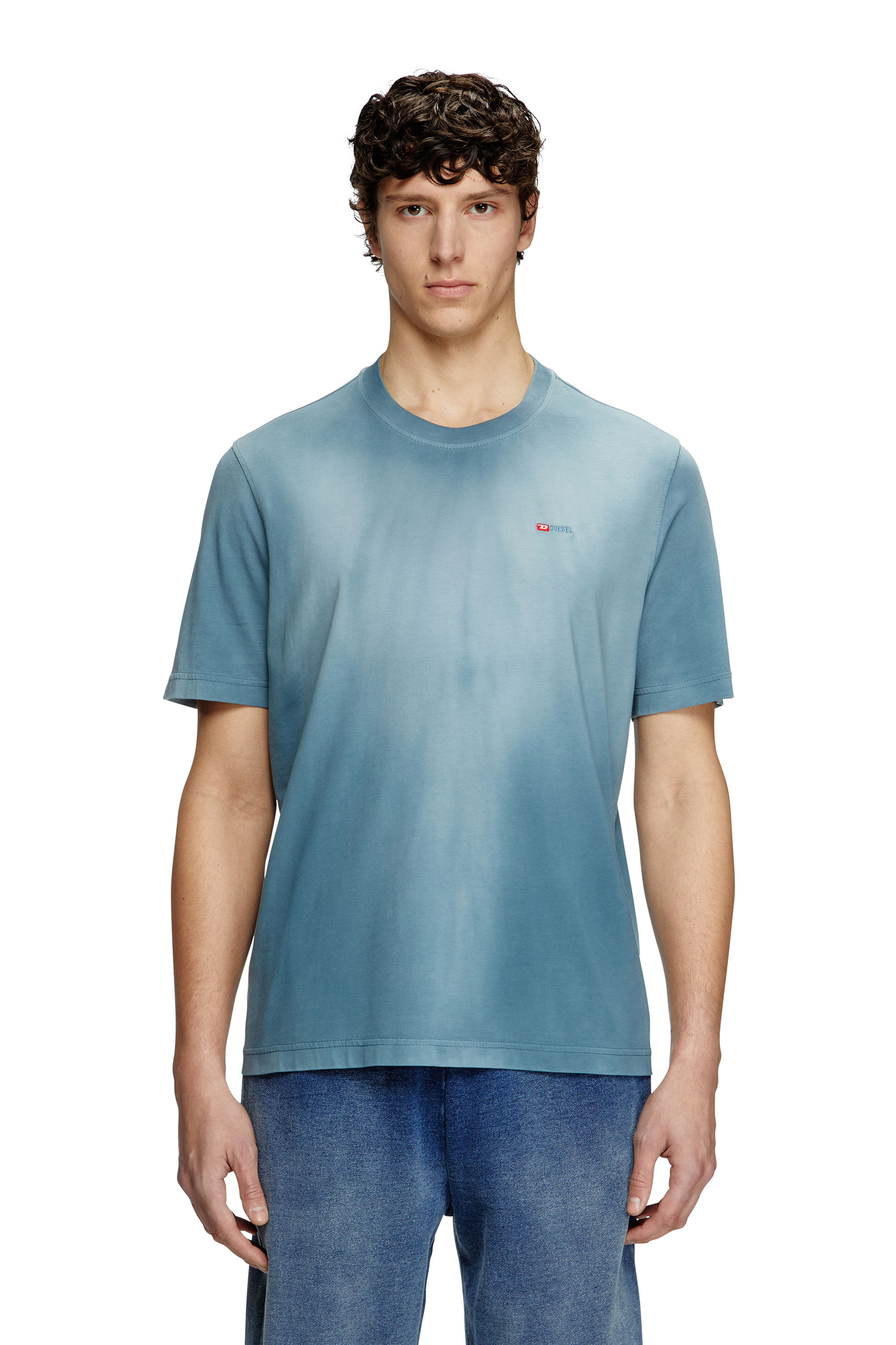 Diesel - T-ADJUST-R15, T-shirt délavé avec micro-logo brodé Homme in Bleu - 1