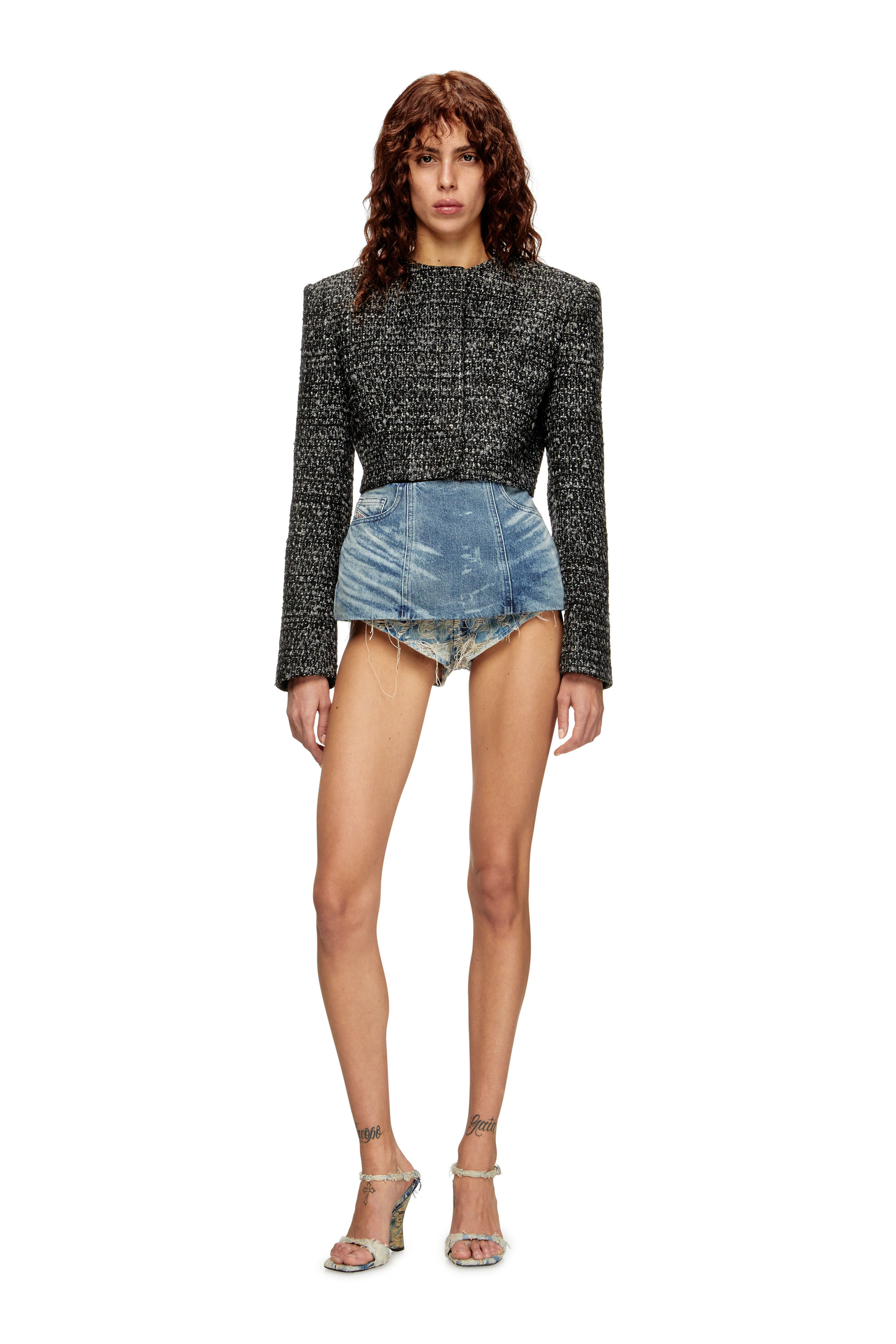 Diesel - DE-NORA-FSH, Damen Gürtelrock aus gelaserte Baumwolle-Hanf-Denim in Mittelblau - 2