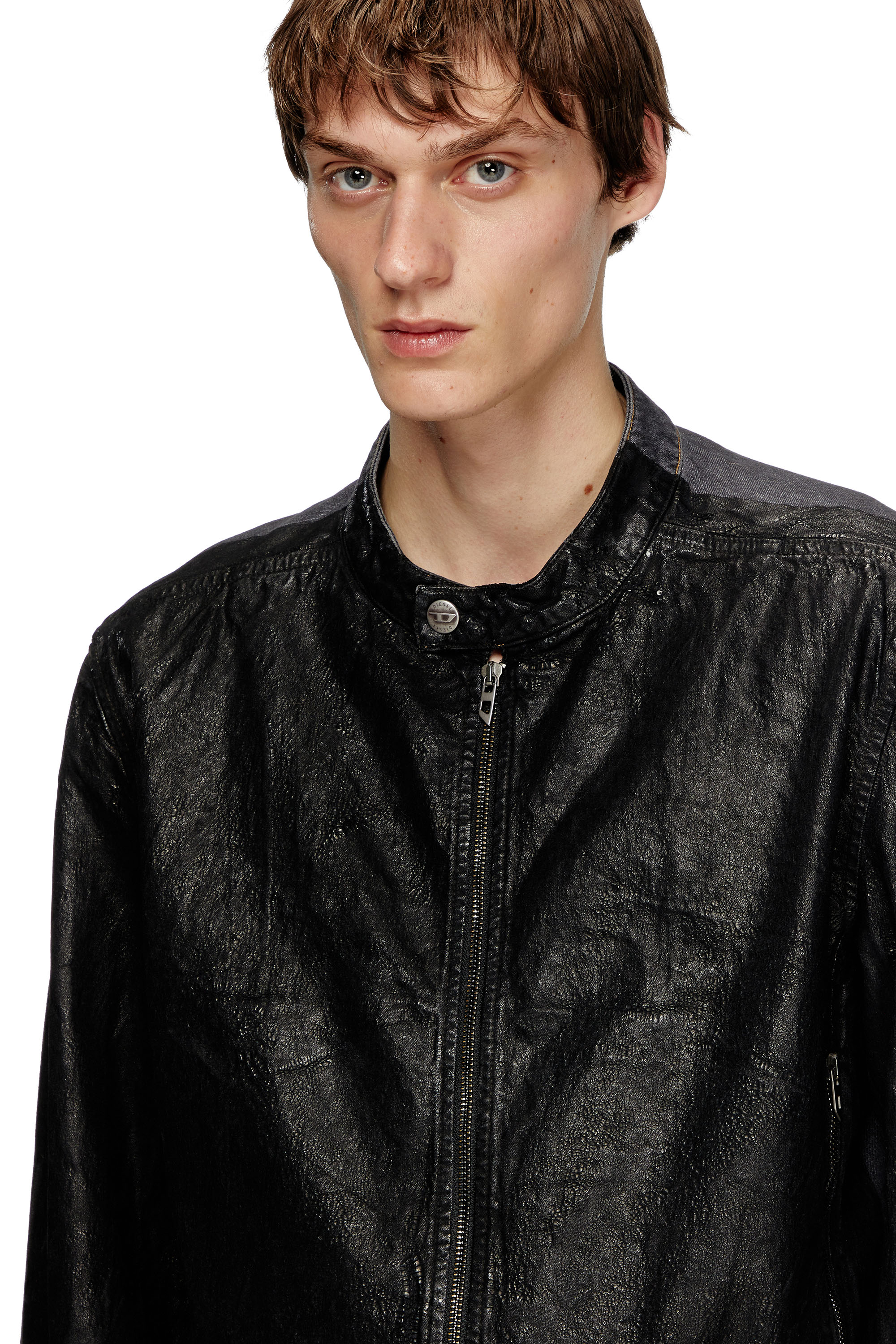 Diesel - D-GLORY-DD, Veste biker en denim avec devant enduit Mixte in Noir - 5