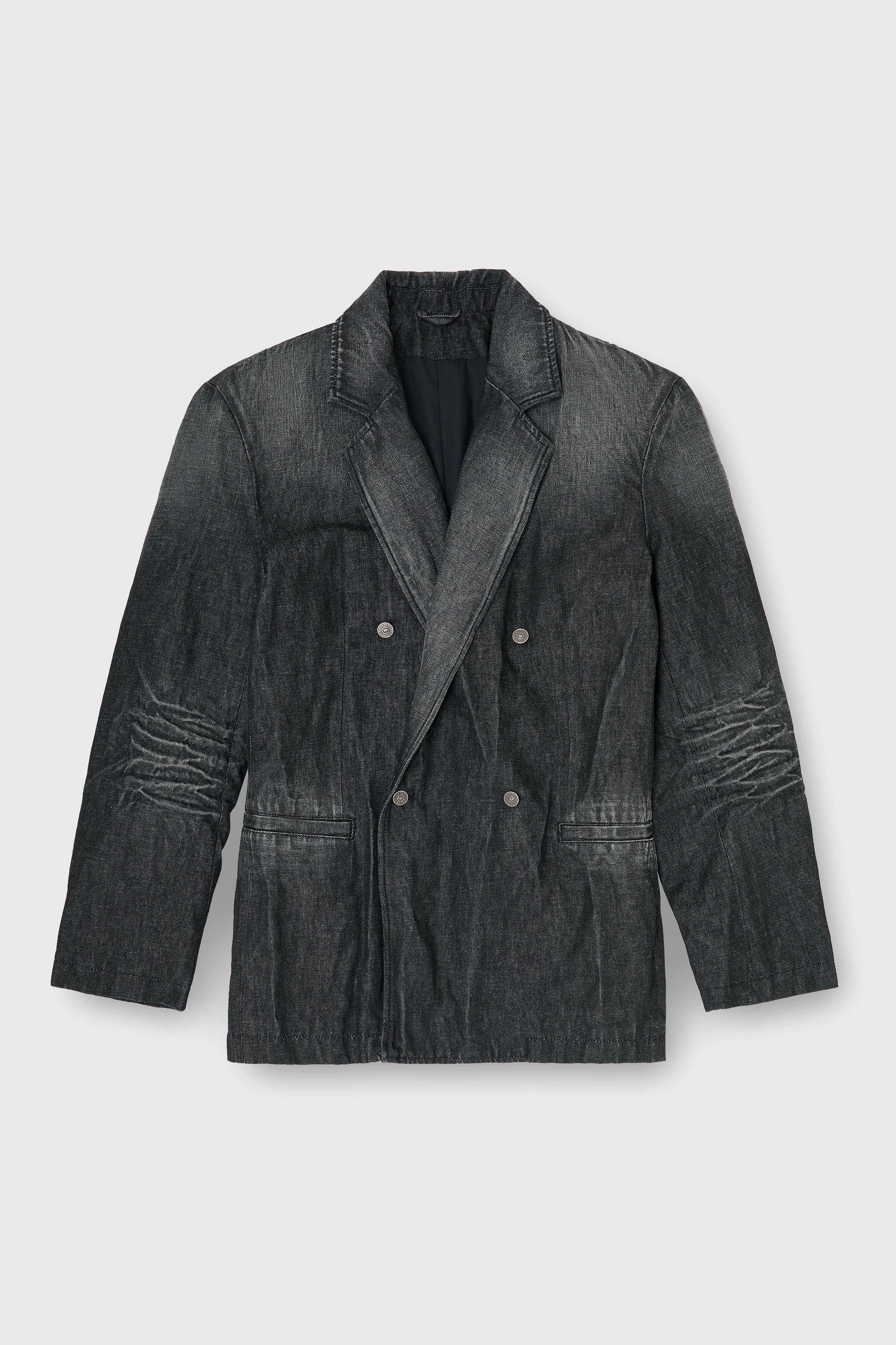 Diesel - D-KOT-FSJ, Man's Double-breasted blazer in creased denim in Black/Dark grey - 2