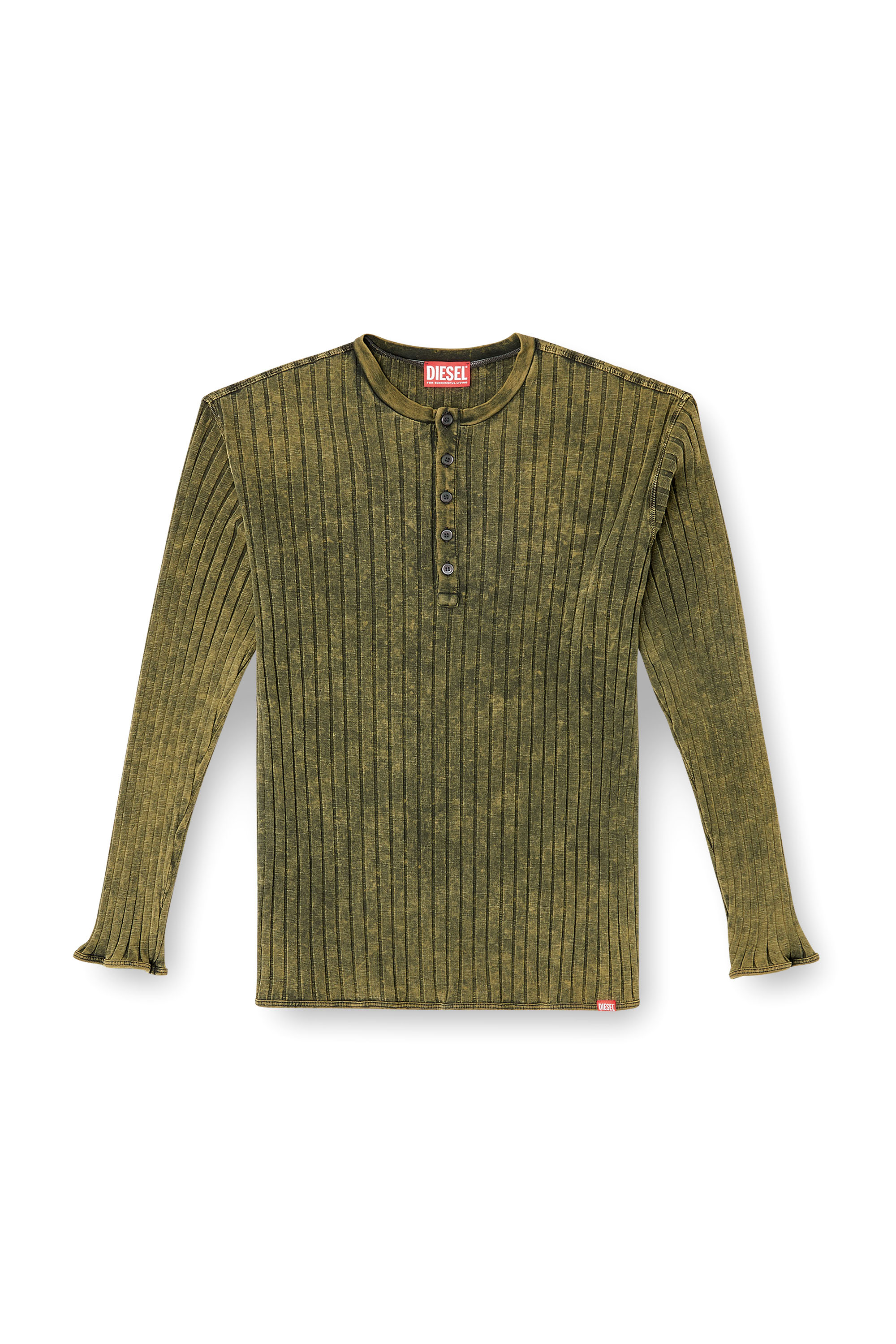 Diesel - T-ALLY, Haut Henley en jersey côtelé large traité Homme in Vert - 3