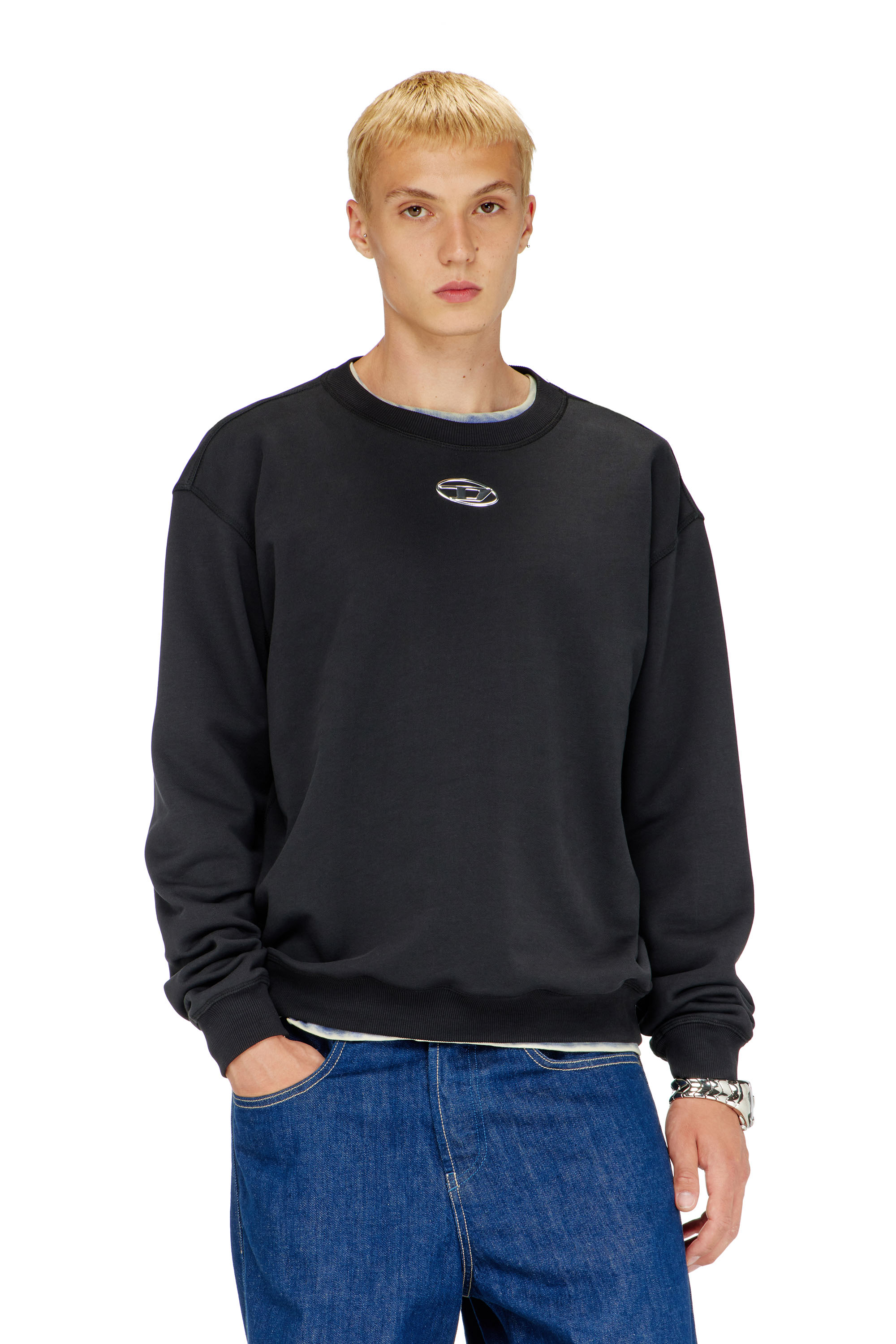 Diesel - S-NORM-IOD, Sweat r&eacute;gulier avec Oval D m&eacute;tallique Homme in Noir - 1