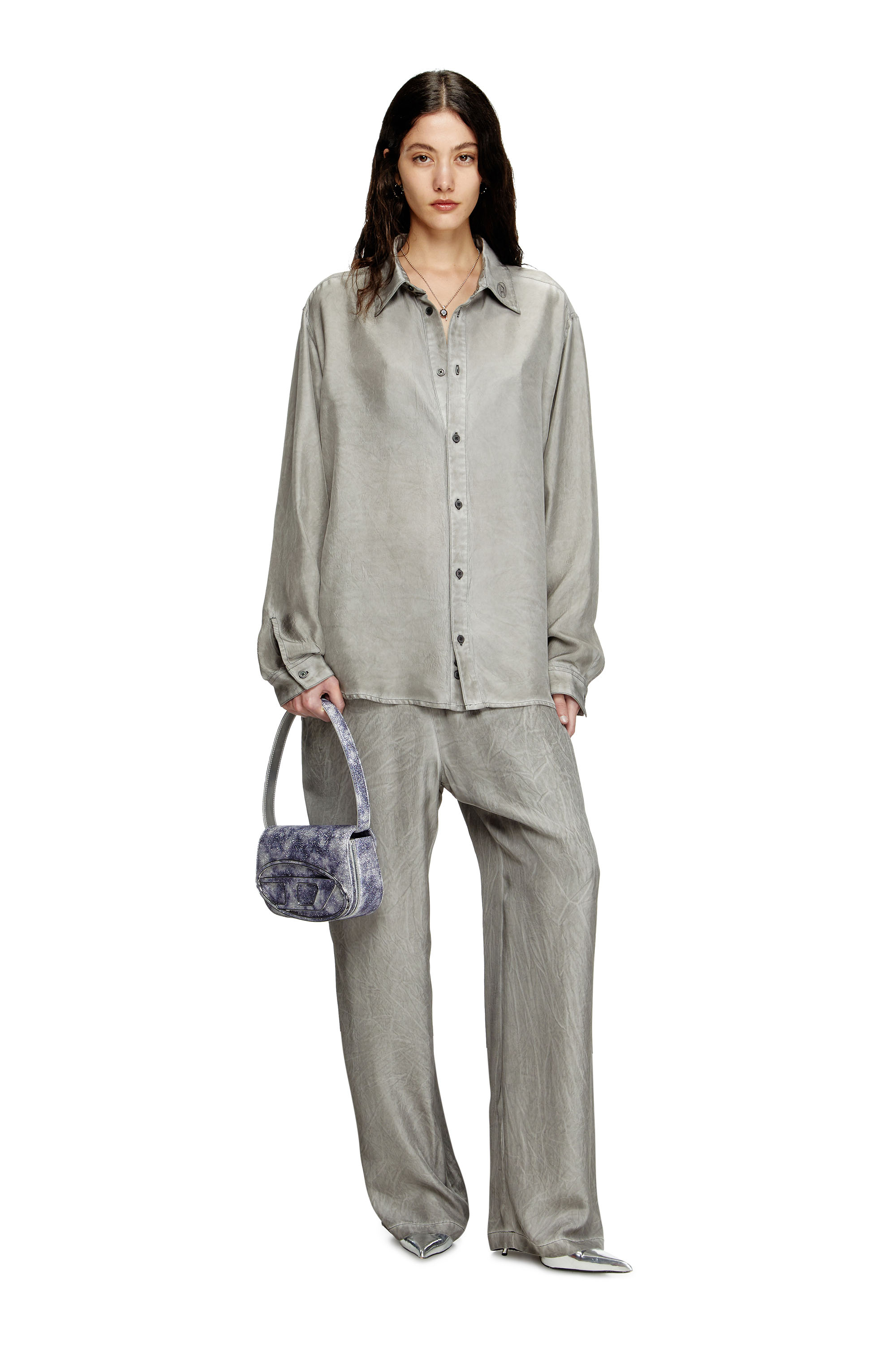 Diesel - 1DR, 1DR-Iconica borsa a spalla in tessuto brillante Donna in Blu - 1