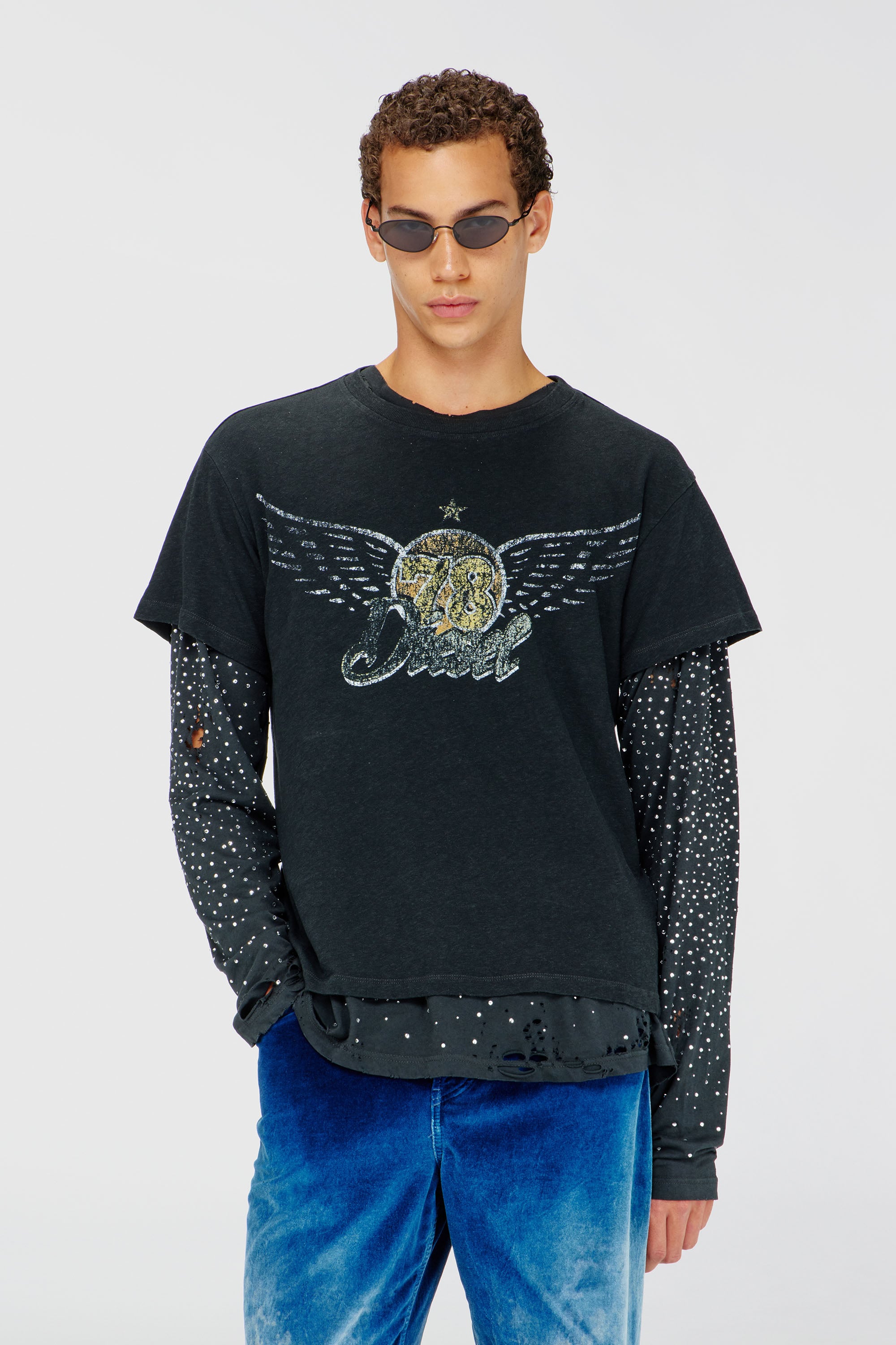 Diesel - T-GERIO-A, Herren T-Shirt aus Baumwolle-Hanf mit Konzertgrafik in Schwarz - 1