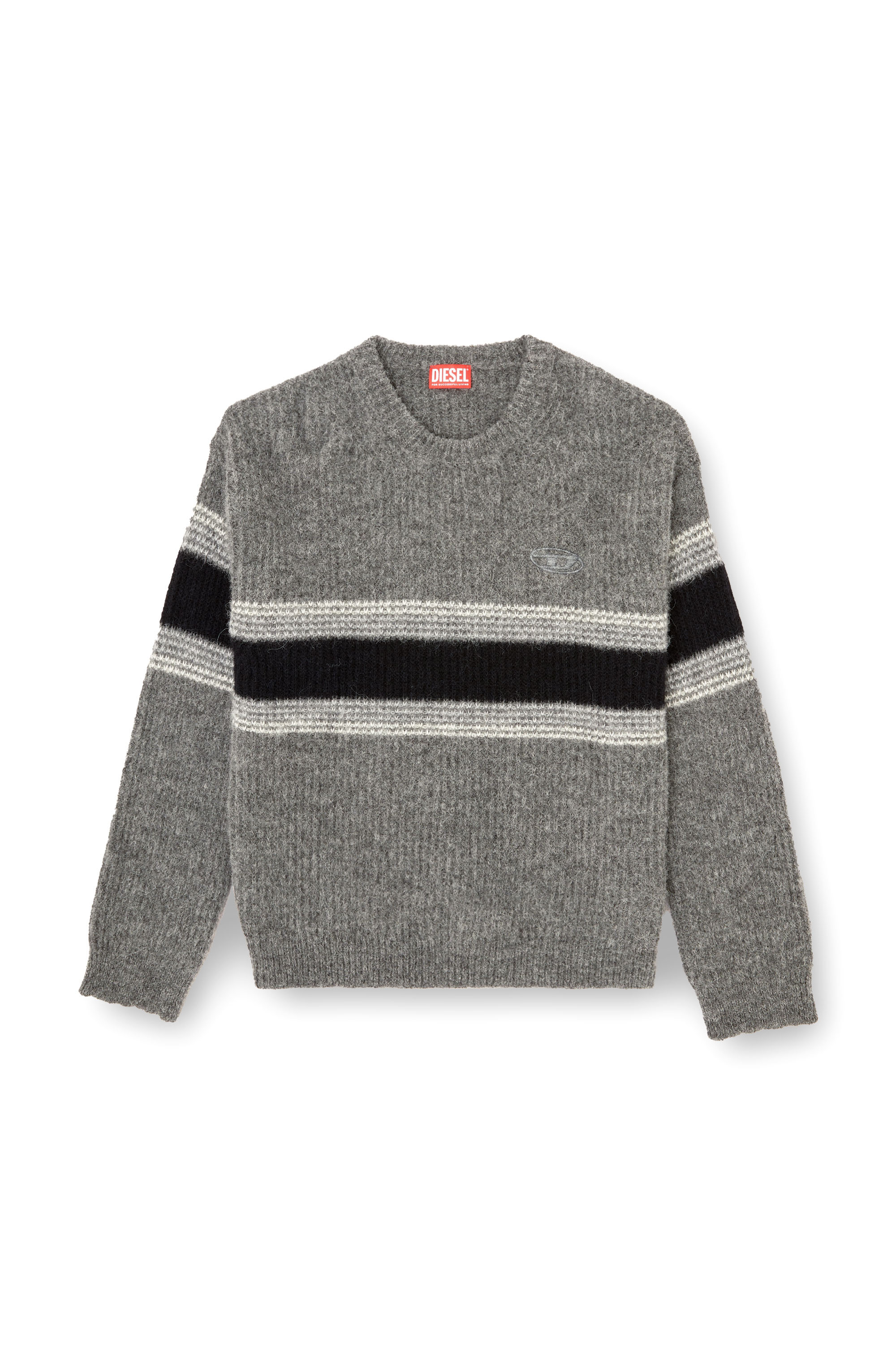 Diesel - K-SOREN, Herren Gestreifter Pullover aus Alpakamischung in Grau/Schwarz - 3