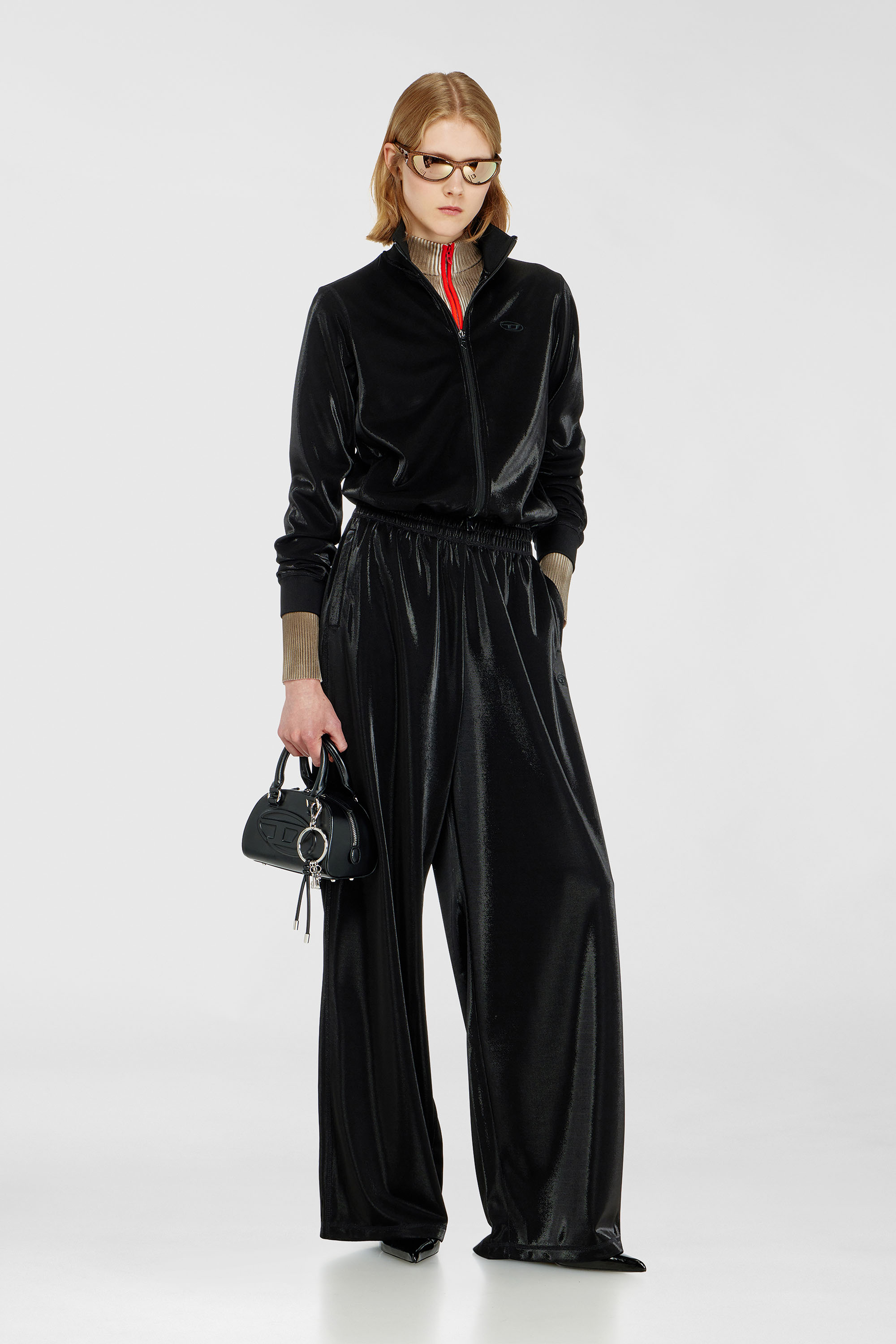 Diesel - F-ROSY, Felpa con zip effetto piquet lucido Donna in Nero - 1