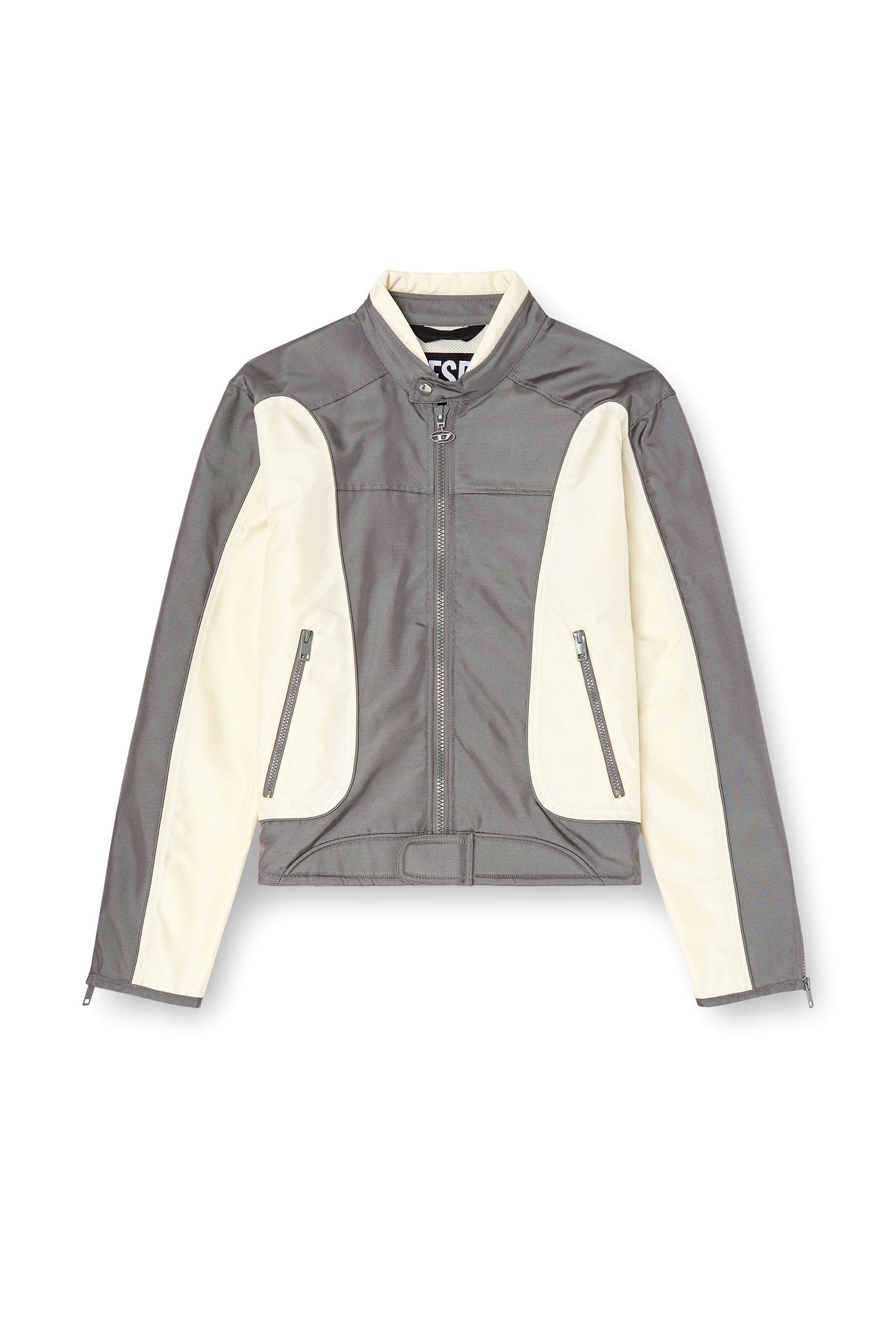 Diesel - J-BLINK-A, Herren Colour-Block-Biker-Jacke mit Paspelierung in Grau/Weiss - 3