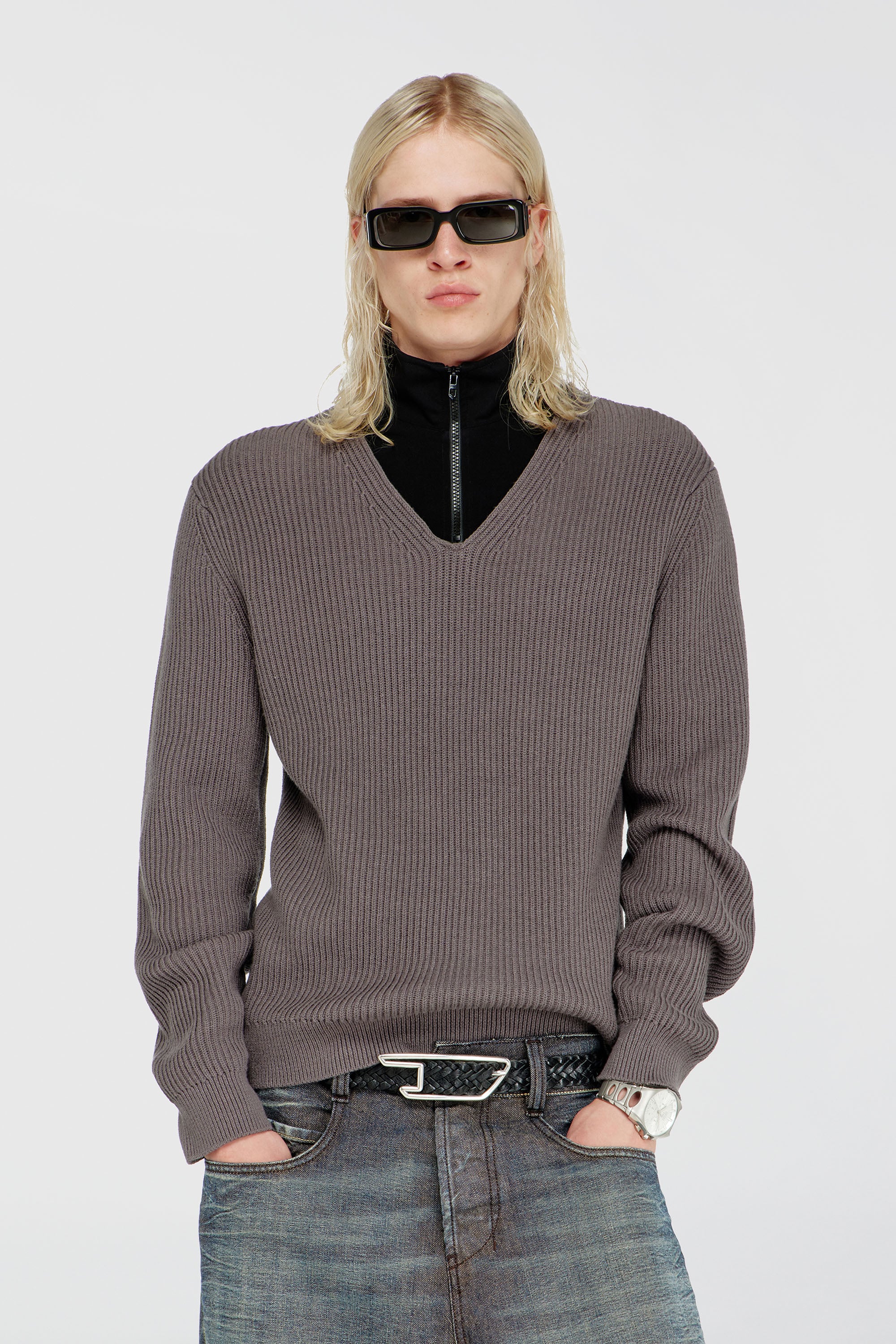 Diesel - K-MAMU, Pullover mezza zip con collo a strati Uomo in Multicolor - 1