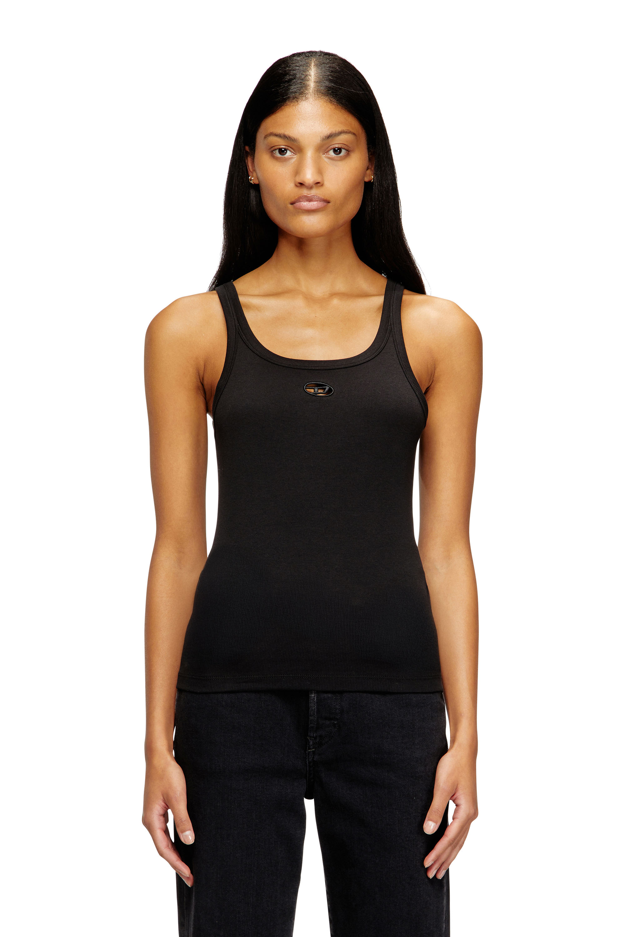 Diesel - T-WIFE-OD, Damen Schmales Tanktop mit lasergeschnittenem Oval D in Schwarz - 1