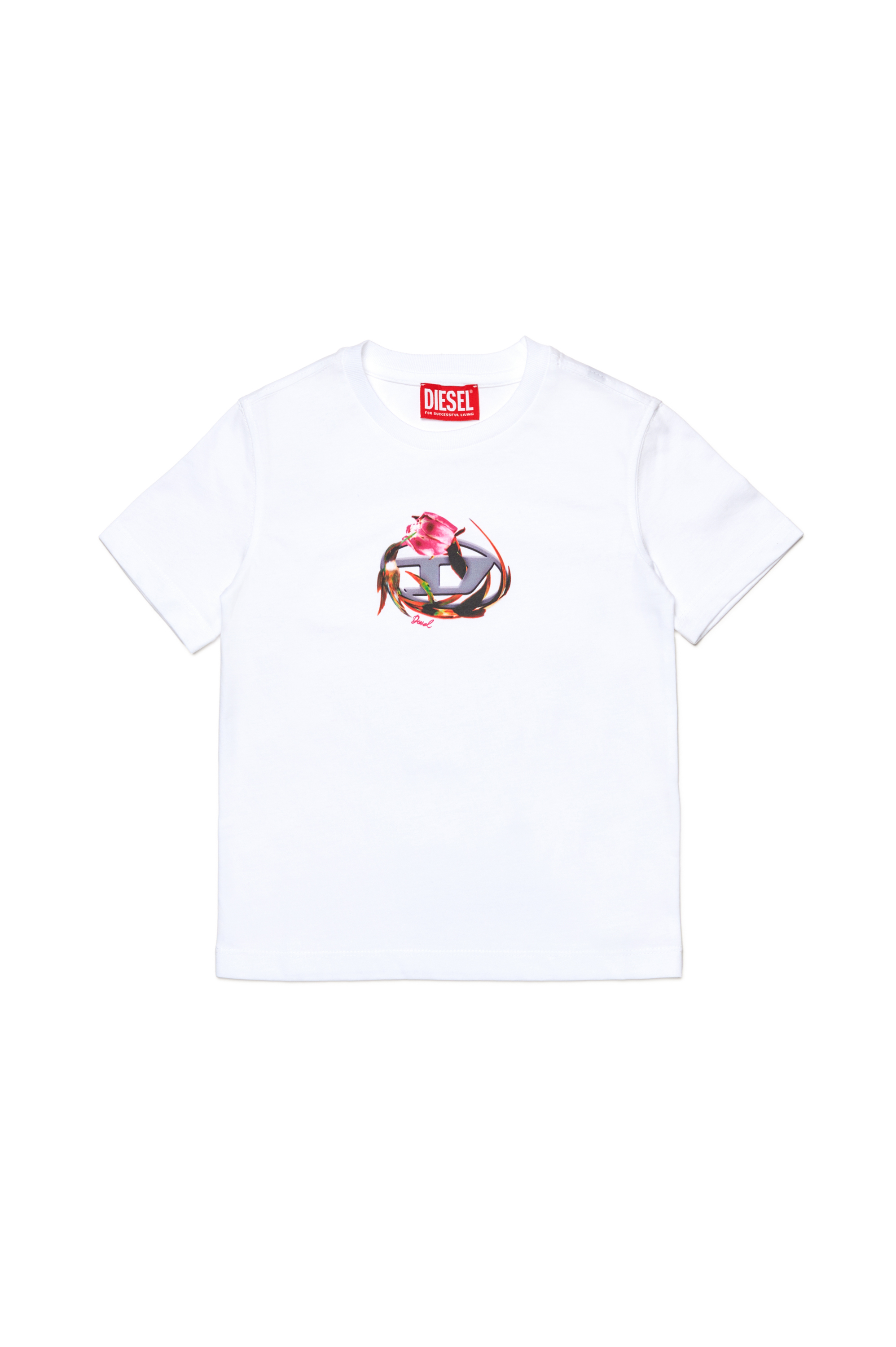 Diesel - TREGL5, Donna T-shirt con logo Oval D con fiore in Bianco - Image 1