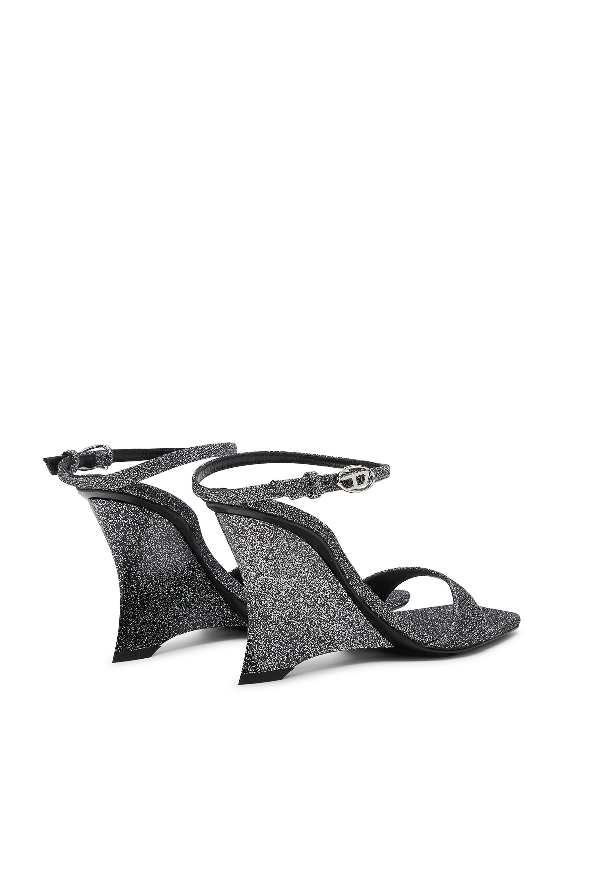 Diesel - D-AMBER SANDAL WEDGE, Damen D-Amber-Wedge Sandalen aus Lurexstoff in Silber - 4
