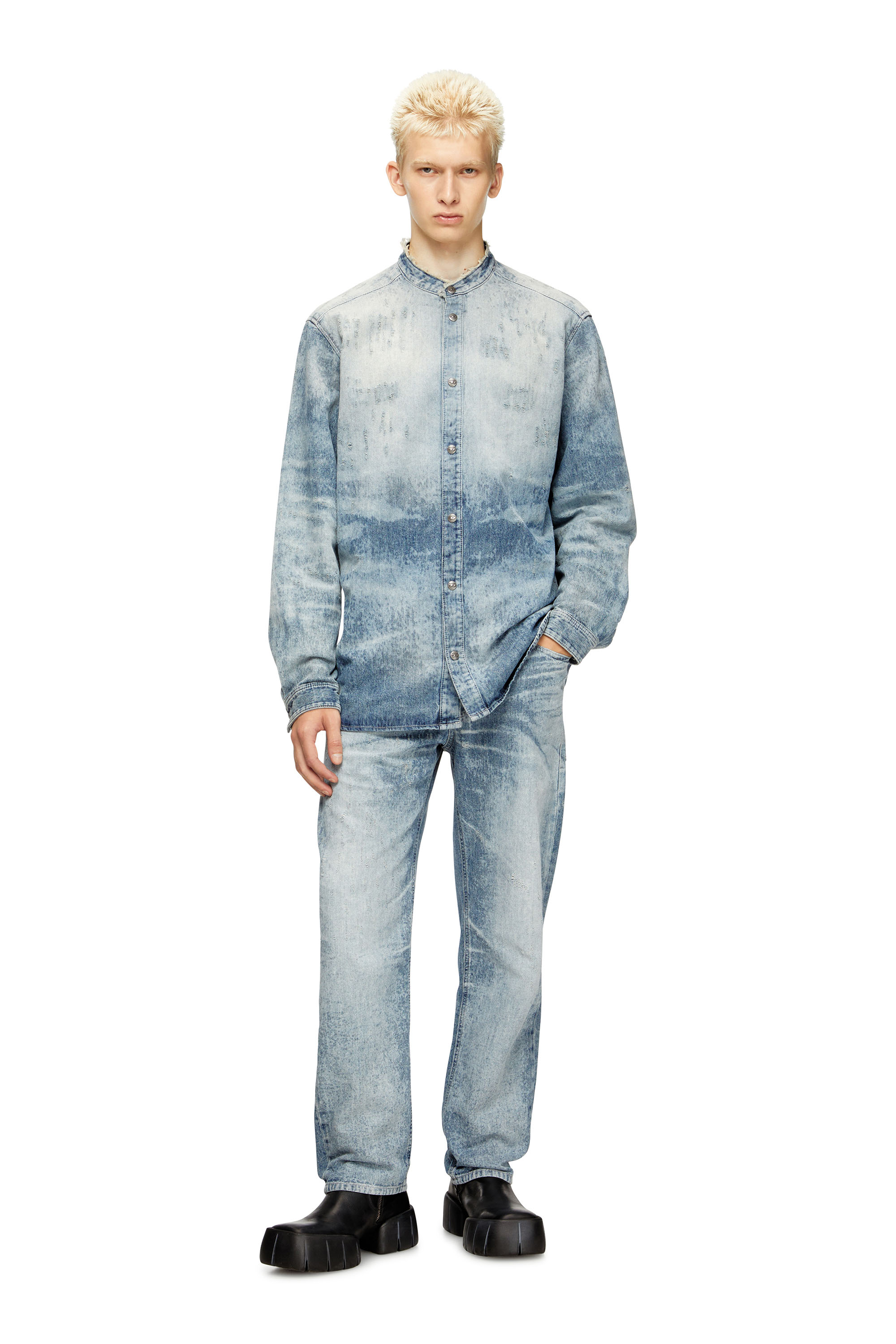 Diesel - D-SIMP-FSH, Herren Hemd aus vielgetragenem Wabenmuster-Denim in Hellblau - 2