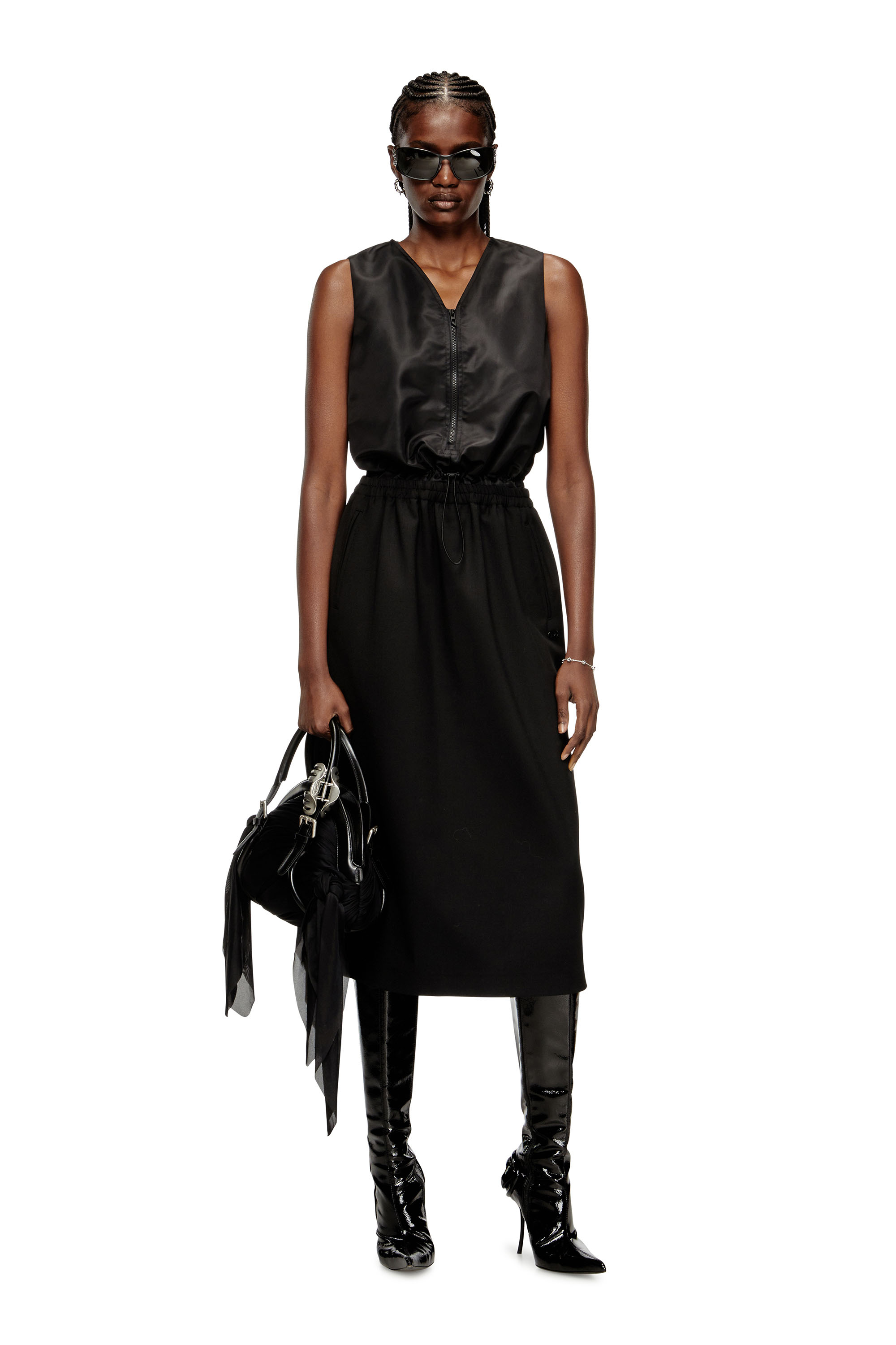 Diesel - D-RUID-R2, Damen Midikleid mit Rock aus Wolle in Schwarz - 1