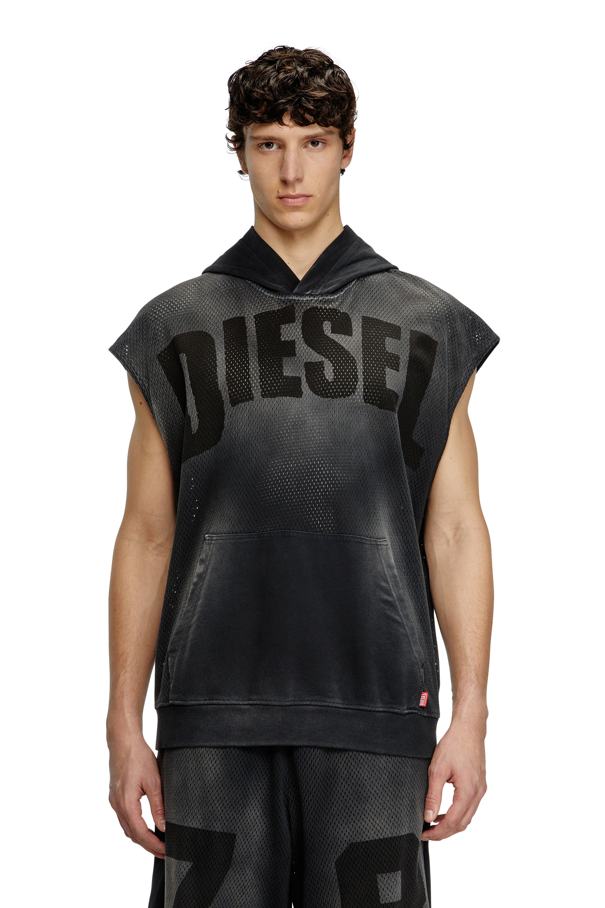 Diesel - S-BOXT-SL-MESH, Hoodie senza maniche in rete e jersey Uomo in Nero - 2