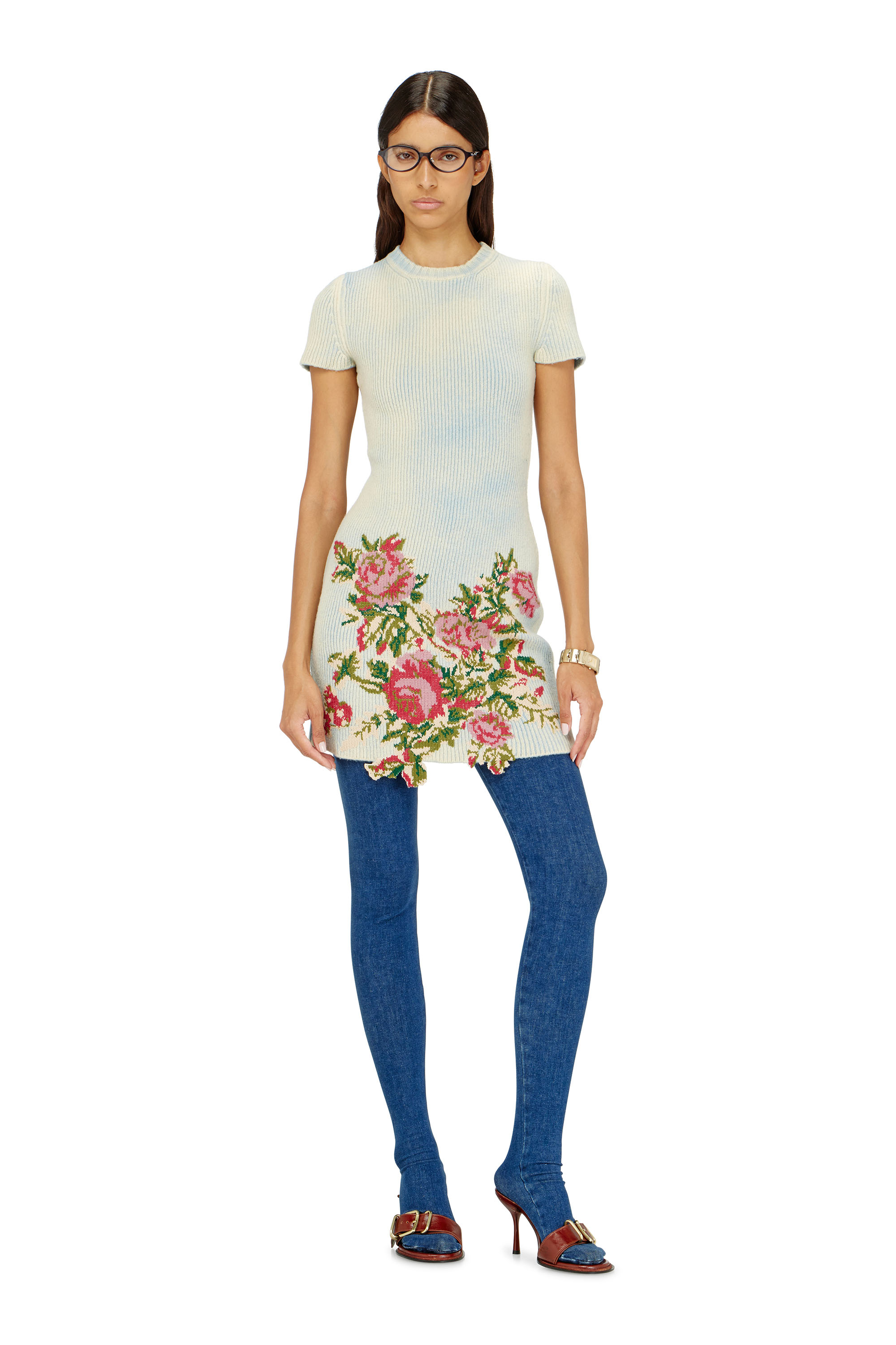 Diesel - M-RINNIE, Abito corto in maglia misto lana a fiori Donna in ToBeDefined - 2