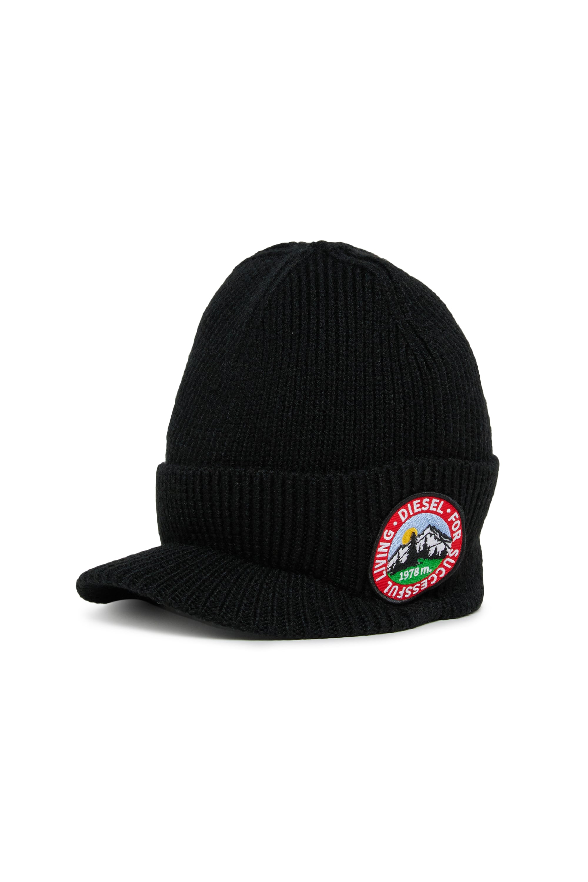 Diesel - FMONTI, Bonnet &agrave; visi&egrave;re en maille de laine c&ocirc;tel&eacute;e Mixte in Noir - 1