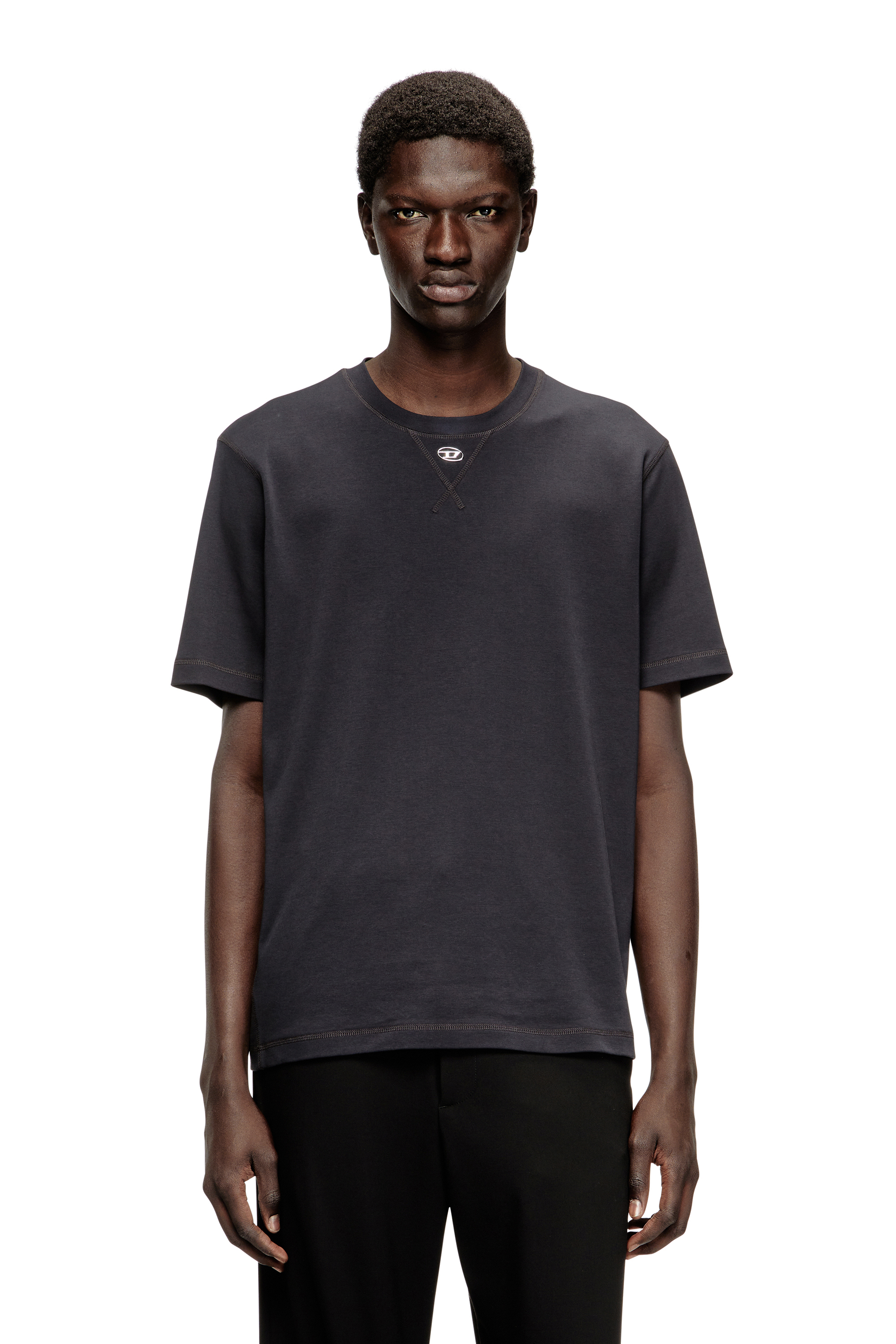 Diesel - T-MADJUST-TR, T-shirt régulière avec col rond et Oval D Homme in Gris - 3