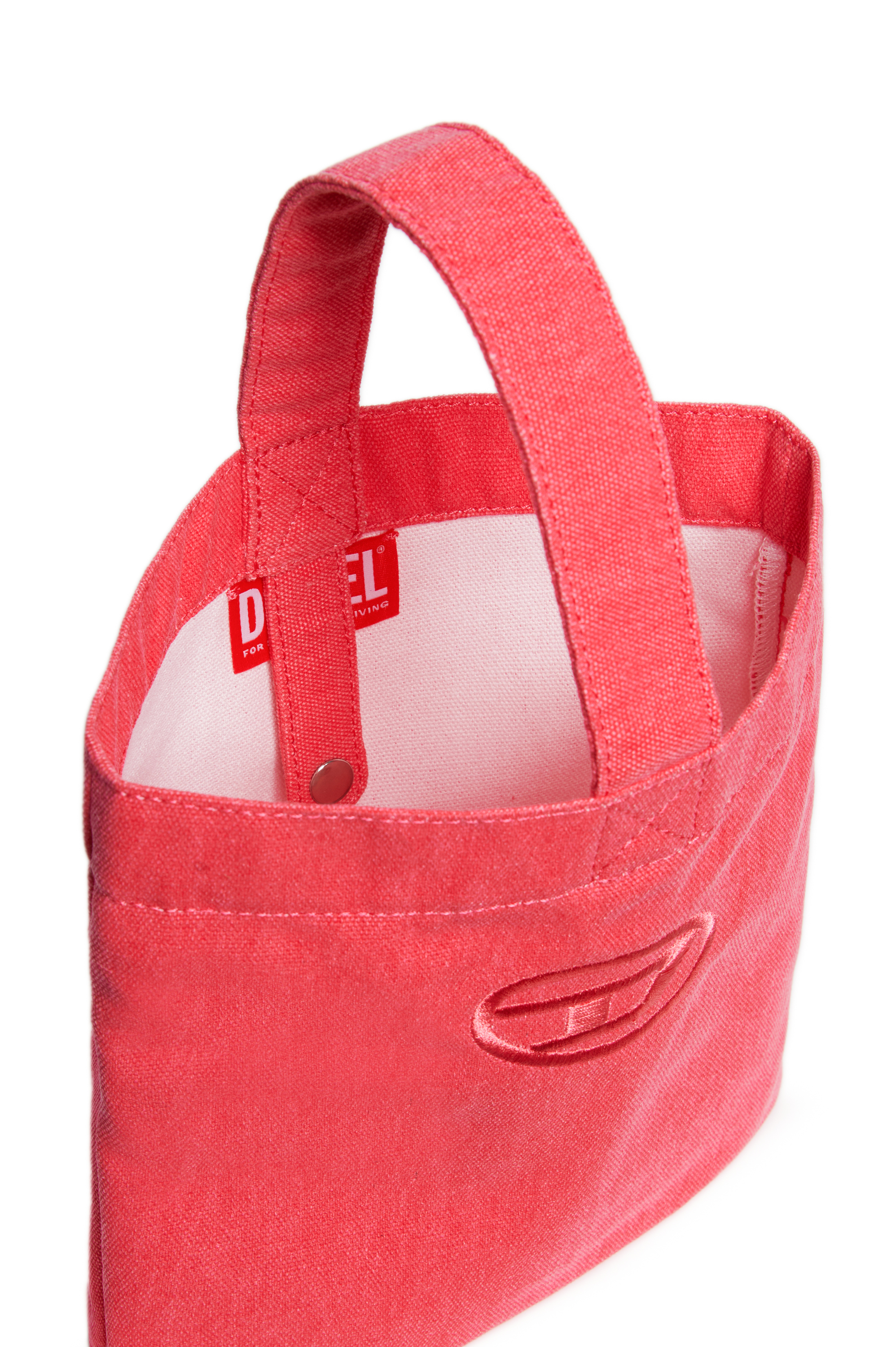 Diesel - WMATTIS, Damen Beuteltasche aus Canvas mit Oval D-Stickerei in Rosa - 5