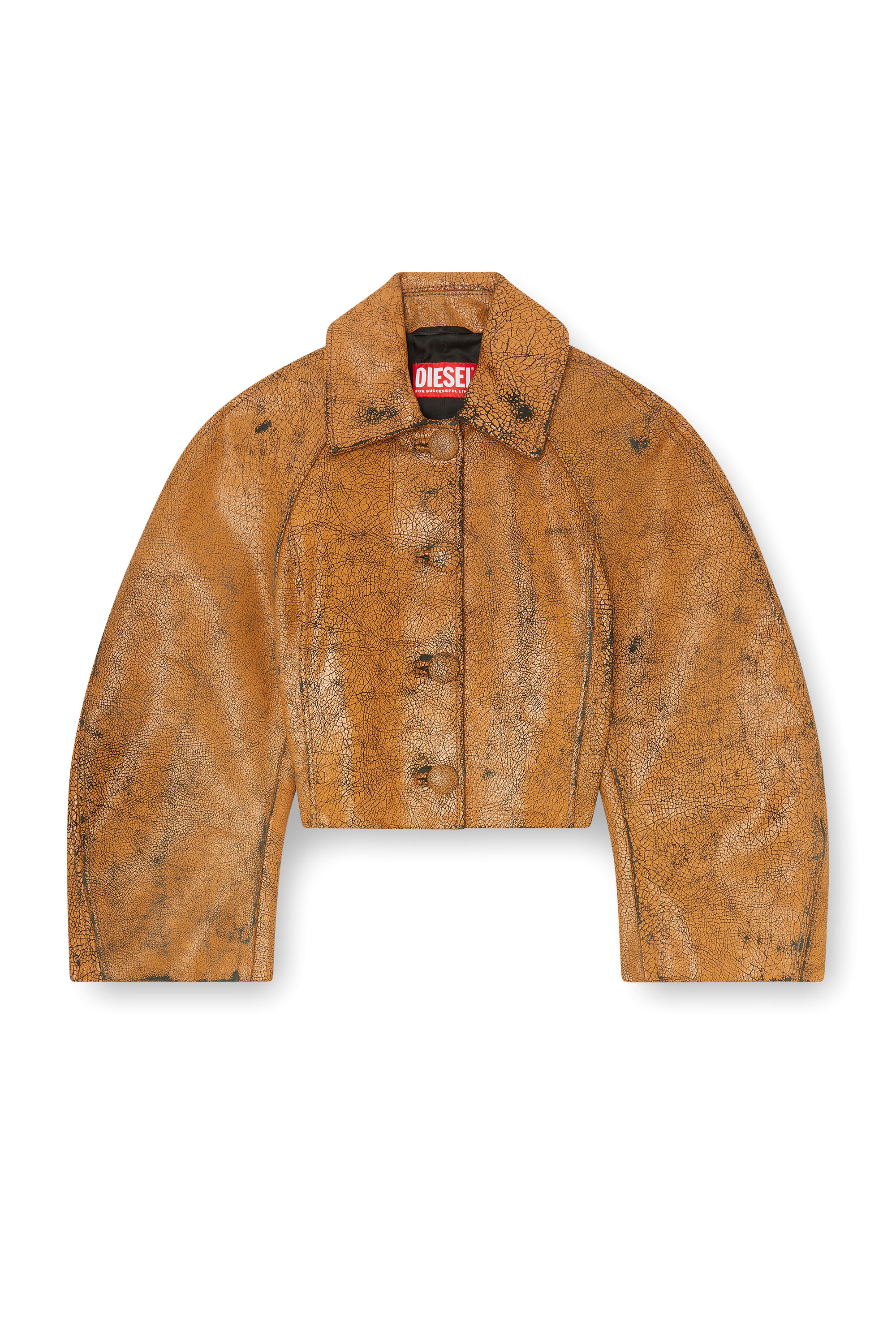 Diesel - L-RAYA, Giacca cocoon cropped in pelle craquel&eacute; Donna in ToBeDefined - 3