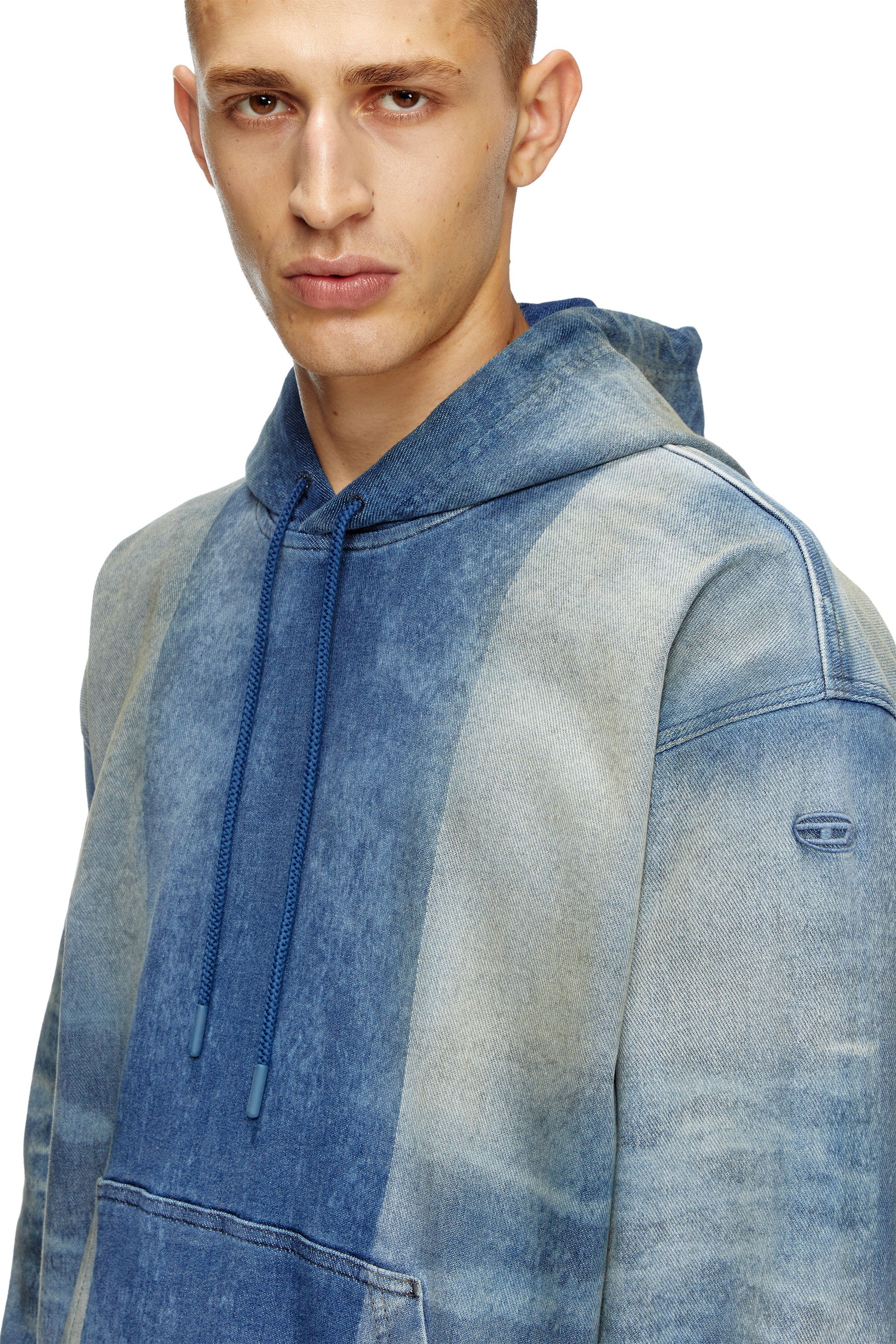 Diesel - D-UM-RIB-FSF TRACK, Hoodie in Track Denim con motivo solarizzato Unisex in Blu - 4