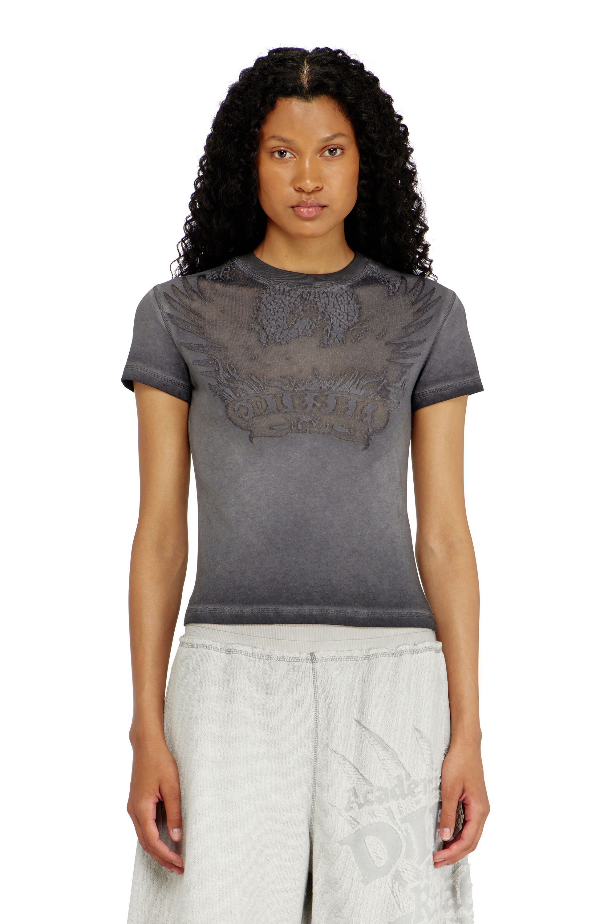 Diesel - T-ILA-AA7, T-shirt slim avec d&eacute;vor&eacute; Phoenix Femme in Gris - 1