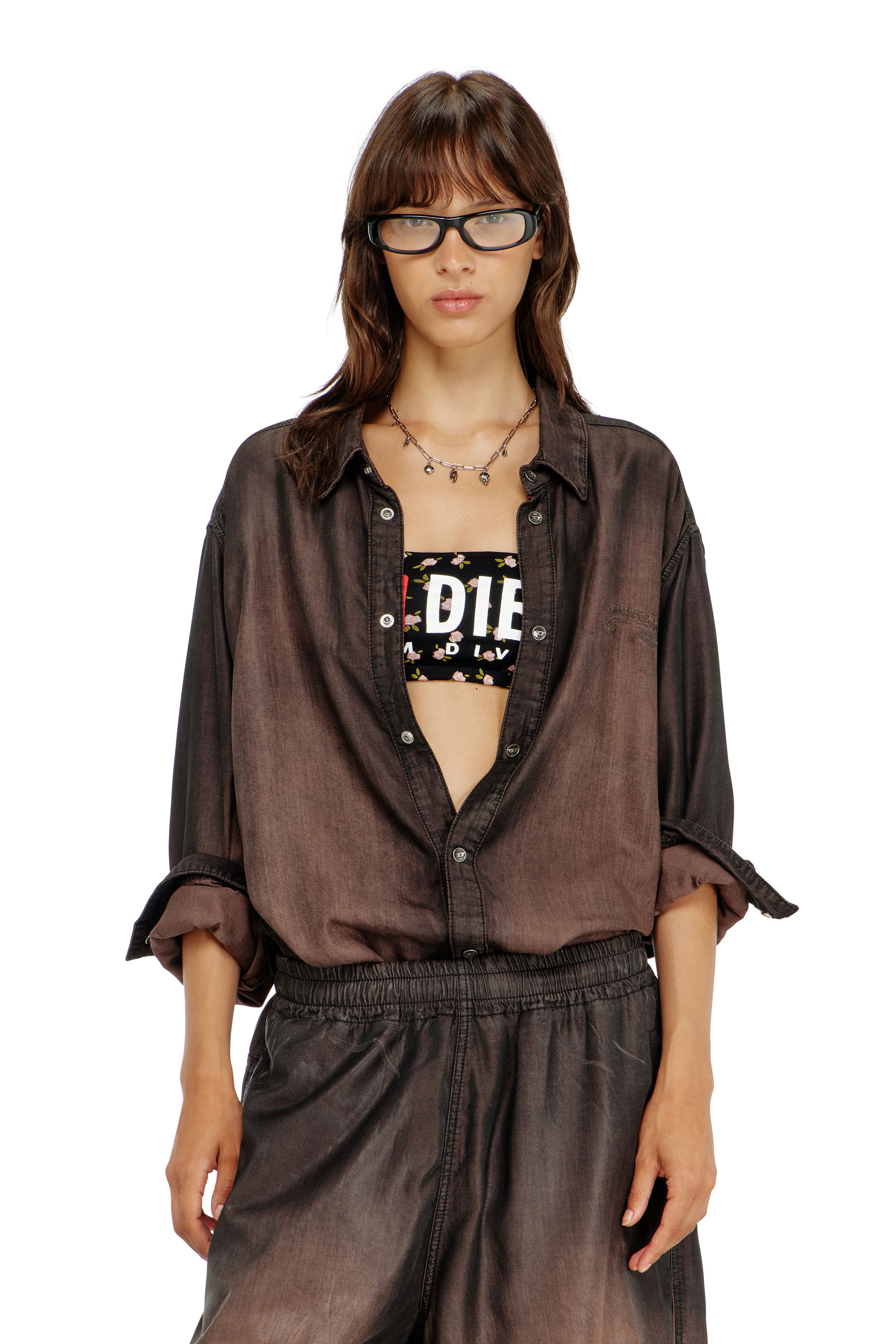 Diesel - MELANIE-C-D-CORE, Soutien-gorge bandeau en coton &agrave; imprim&eacute; floral all-over Femme in Noir - 2