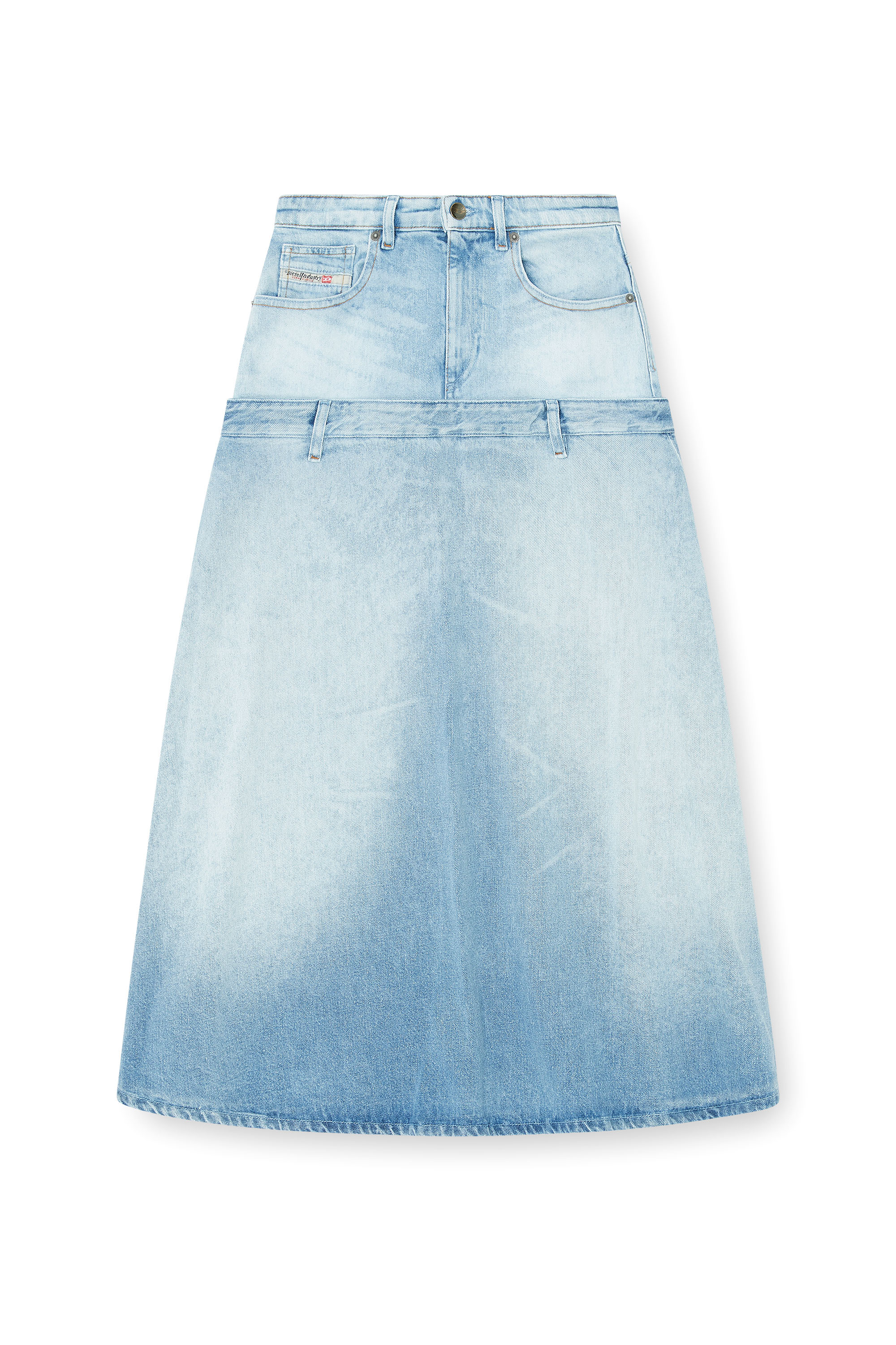 Diesel - DE-VORYA-S, Gonna in denim con design a strati Donna in Blu - 3