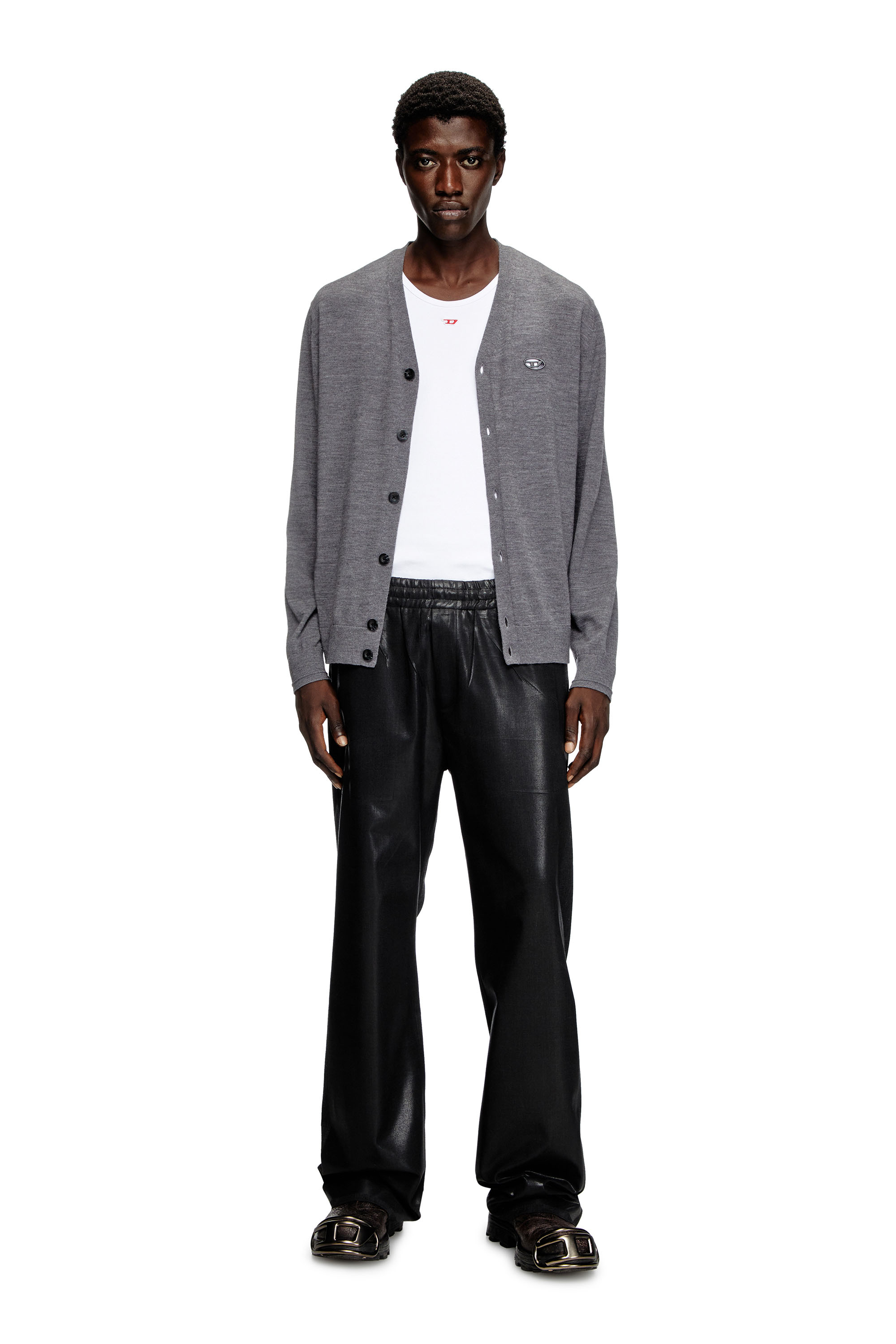 Diesel - K-VOLTO, Cardigan en laine avec logo cut-out Homme in Gris - 2