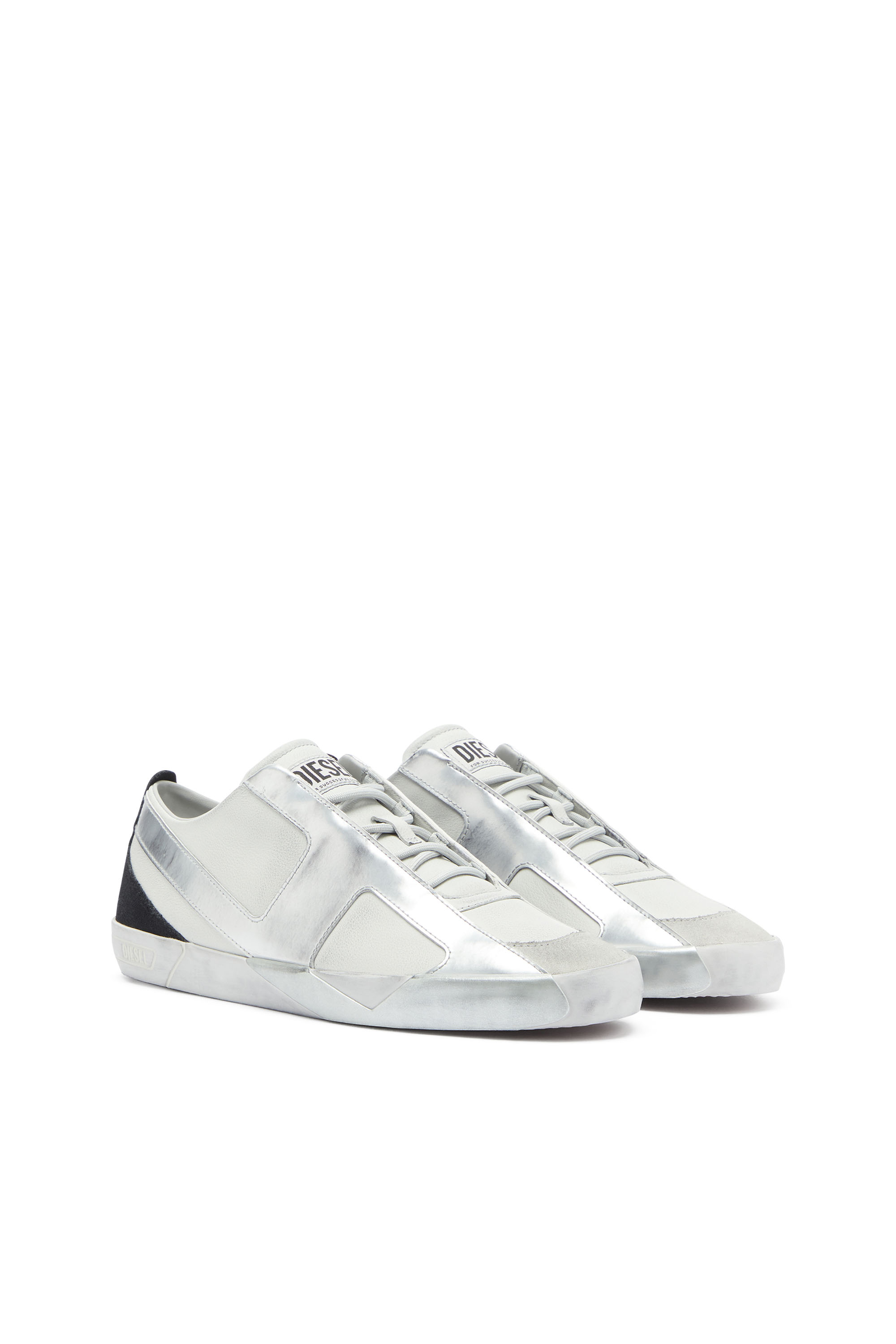 Diesel - S-SLANTE-D LOW, Herren S-Slante-D - Sneaker aus Leder und Velours mit distressed look in Wei&szlig;/Silber - 2