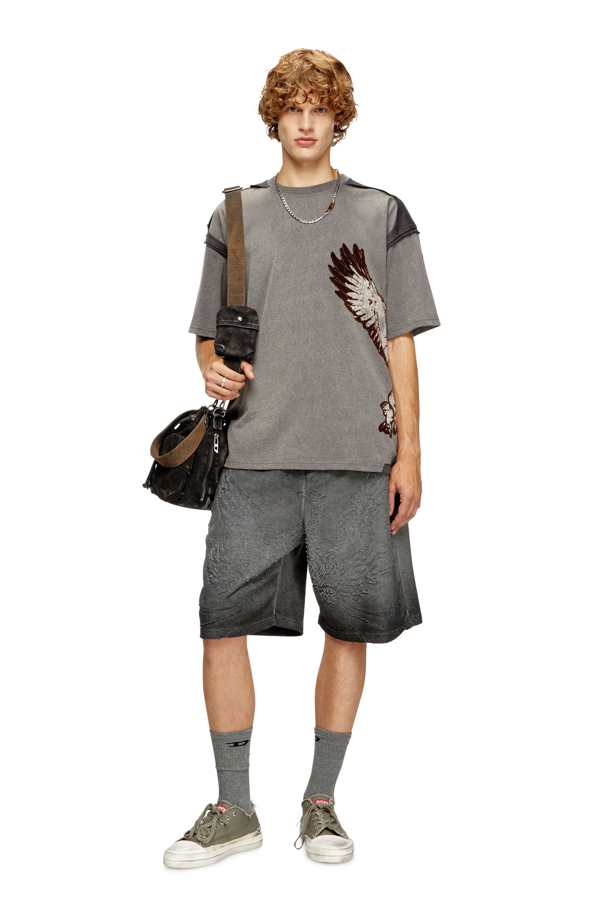 Diesel - T-BOXT-PEELOFF, T-shirt peel-off avec imprimé aigle Homme in Gris - 1