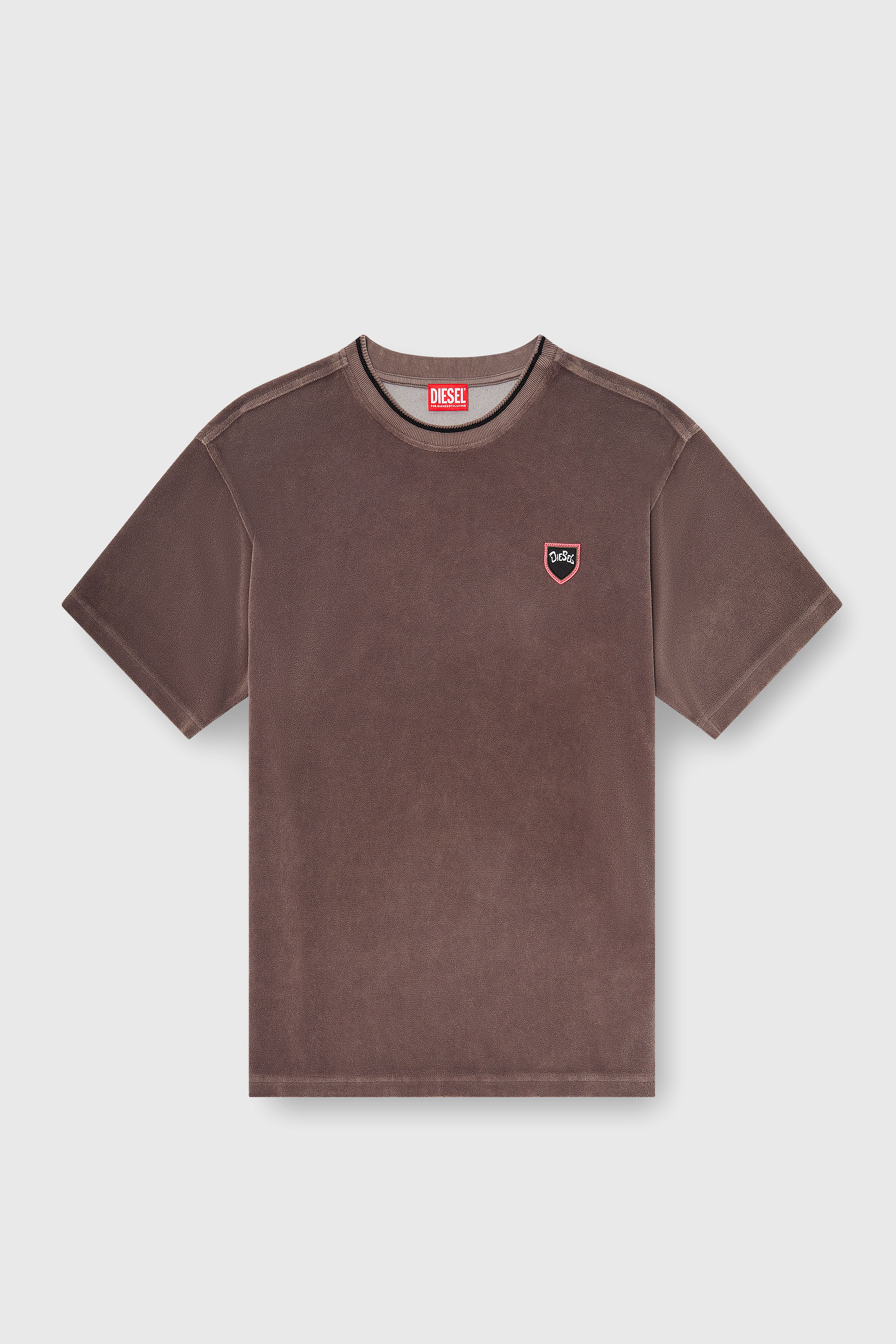 Diesel - T-SPONGY, T-shirt in ciniglia con patch a scudo Uomo in Marrone - 2
