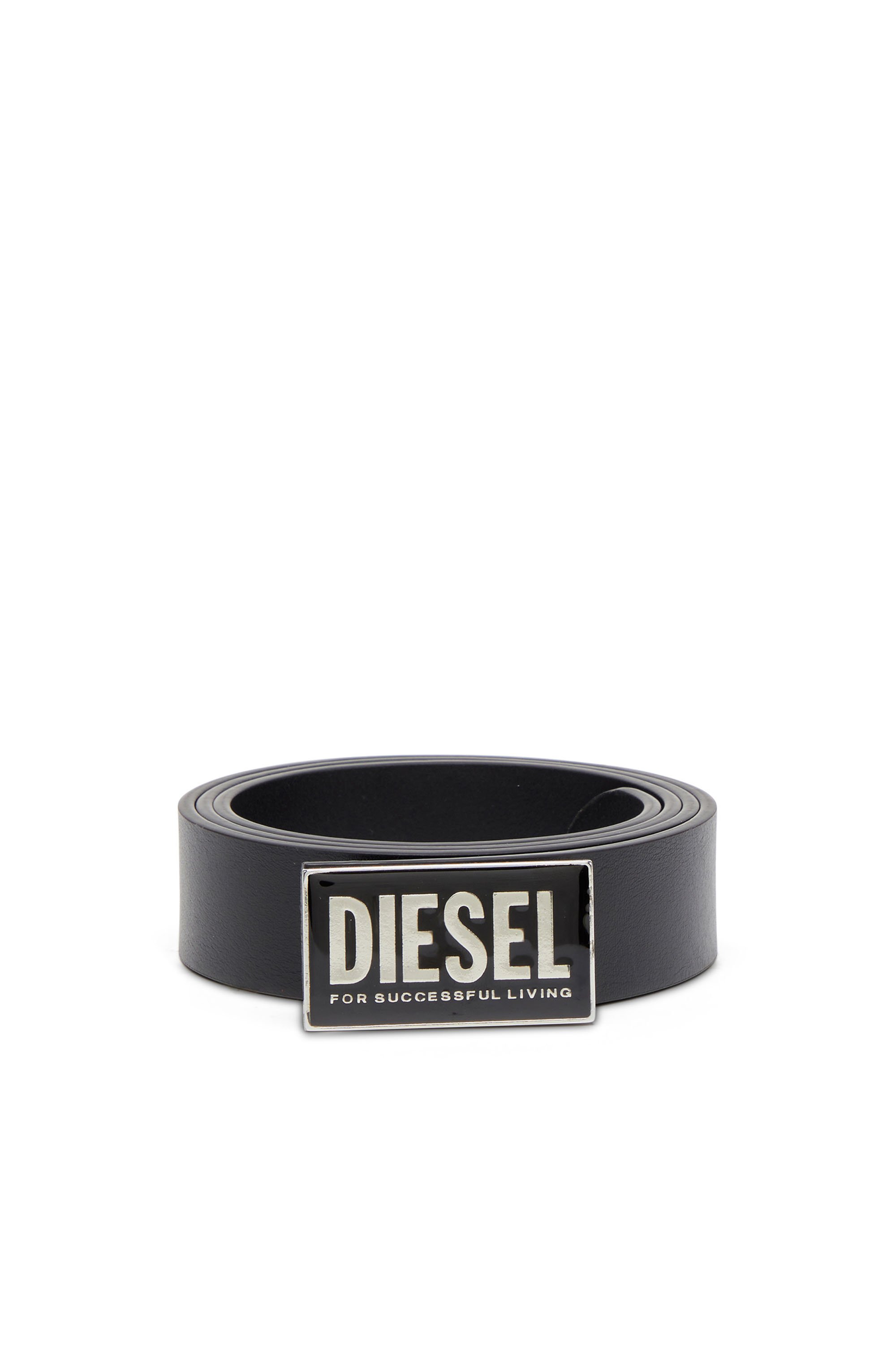 Diesel - B-GLOSSY II, Herren Gürtel aus Leder mit glänzender Logo-Schließe in Schwarz - 1