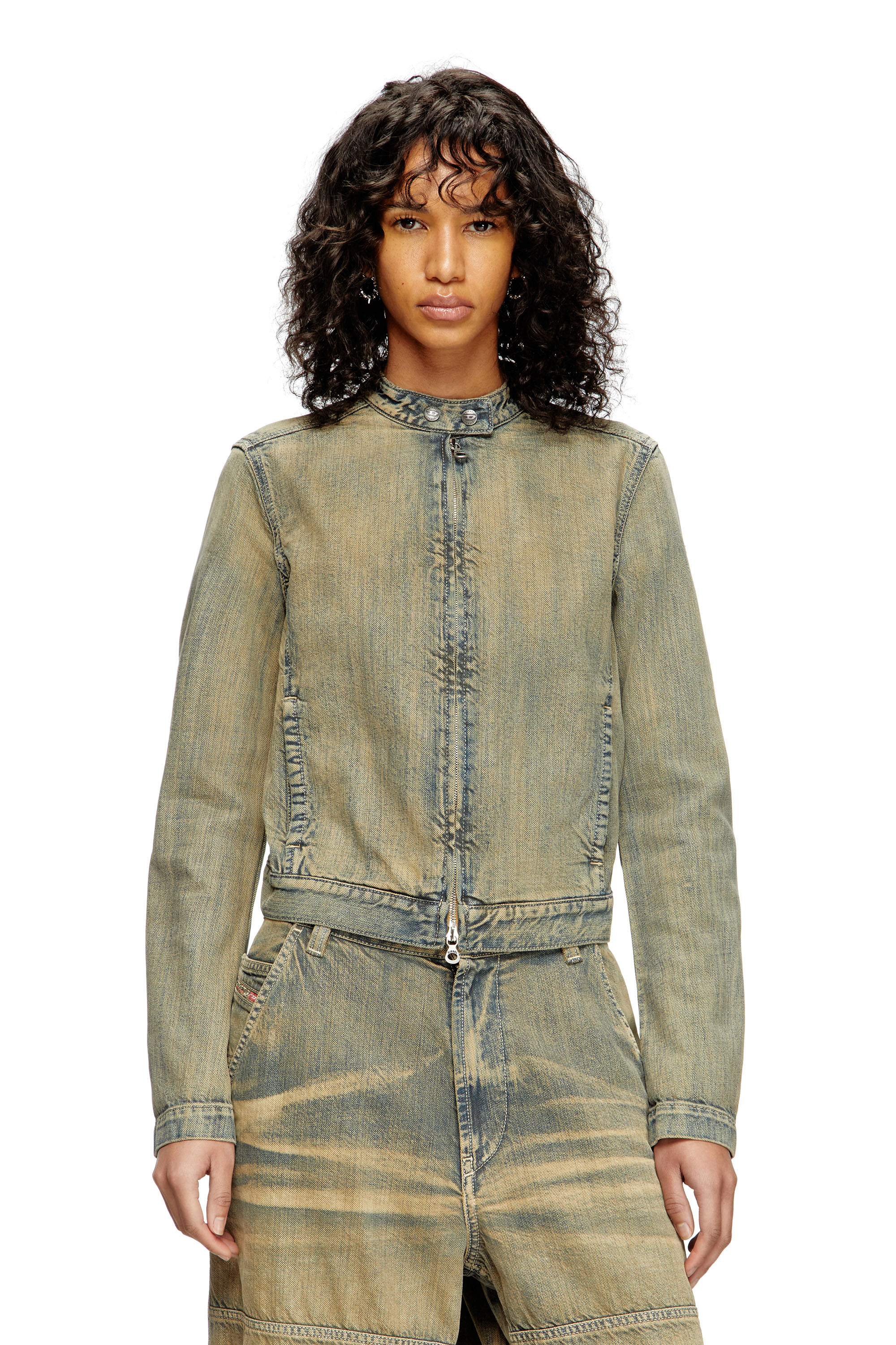 Diesel - DE-MORNIN, Damen Motorradjacke aus Goldbrush-Denim in Mittelblau - 1