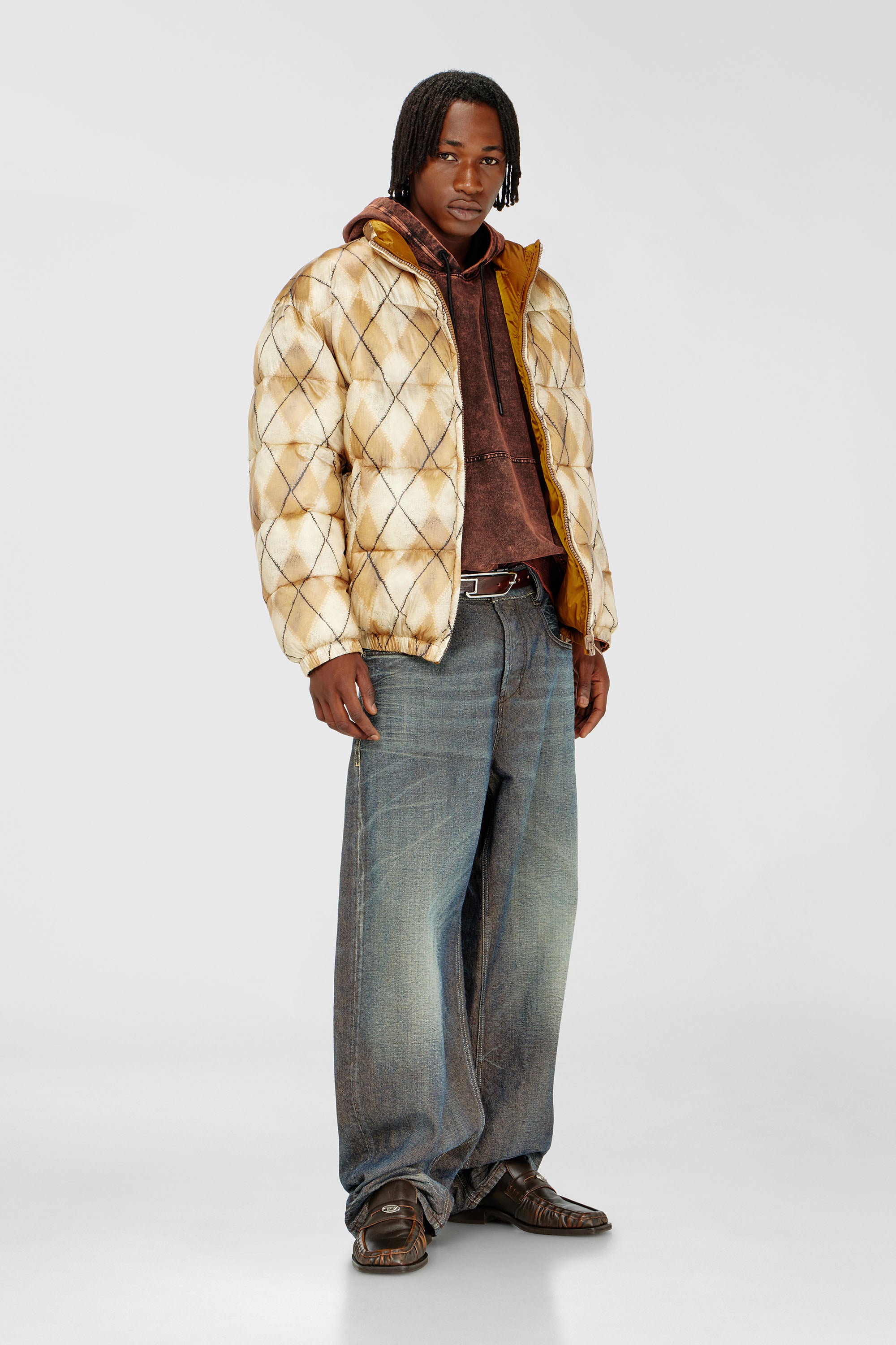 Diesel - S-BOXT-HOOD-TUK, Felpa con cappuccio effetto denim lavorato Uomo in Marrone - 2