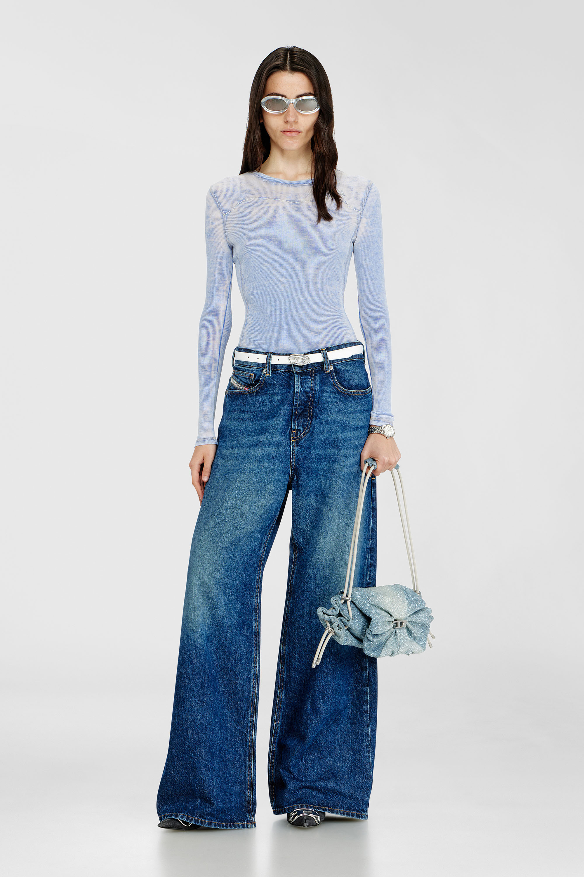 Diesel - SCRUNCH-D SHOULDER S, Damen Scrunch-D - Schultertasche aus denim mit Kristallen in Blau - 1
