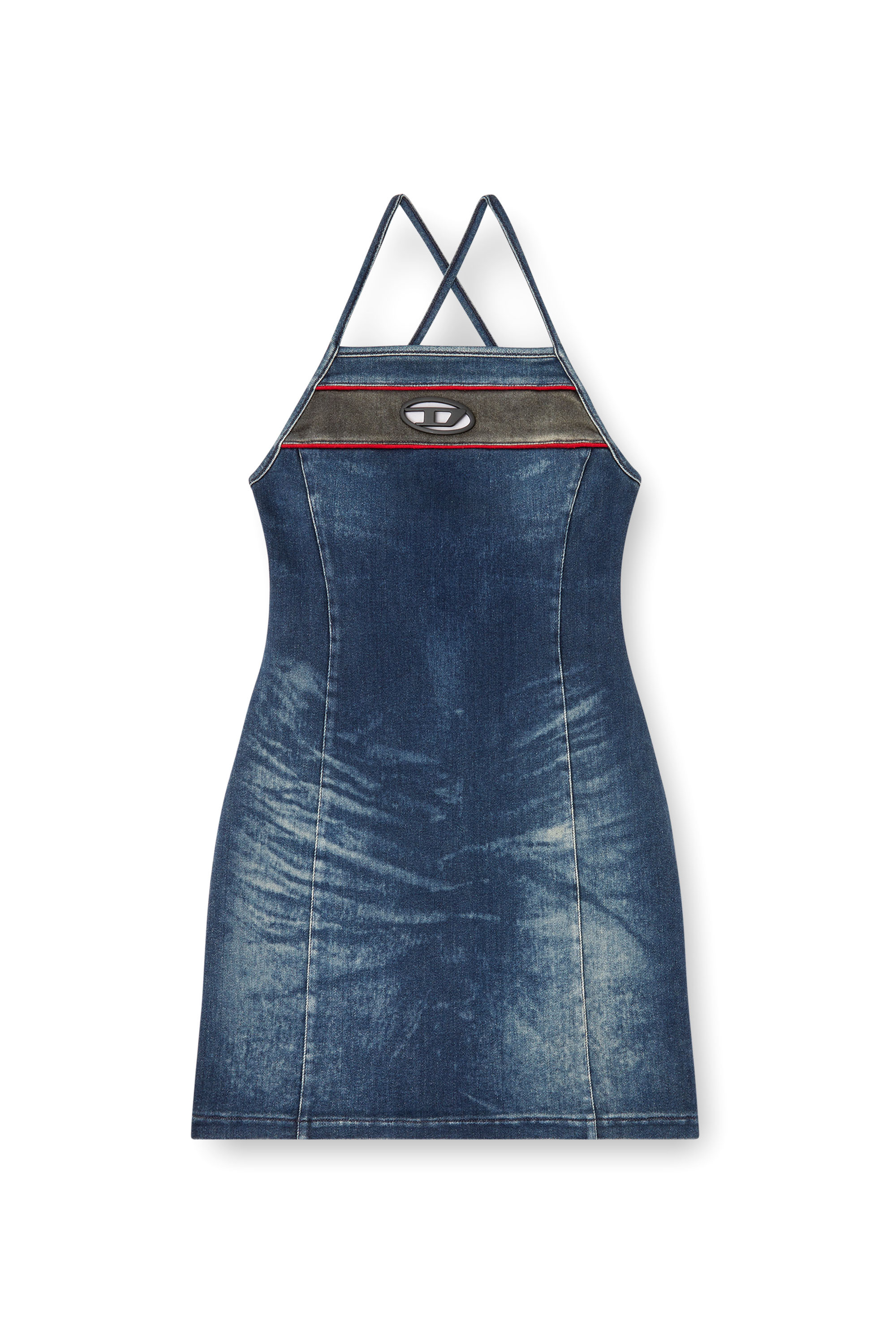 Diesel - DE-PILU-DRESS-S, Robe courte en denim bicolore stretch Femme in Bleu - 1