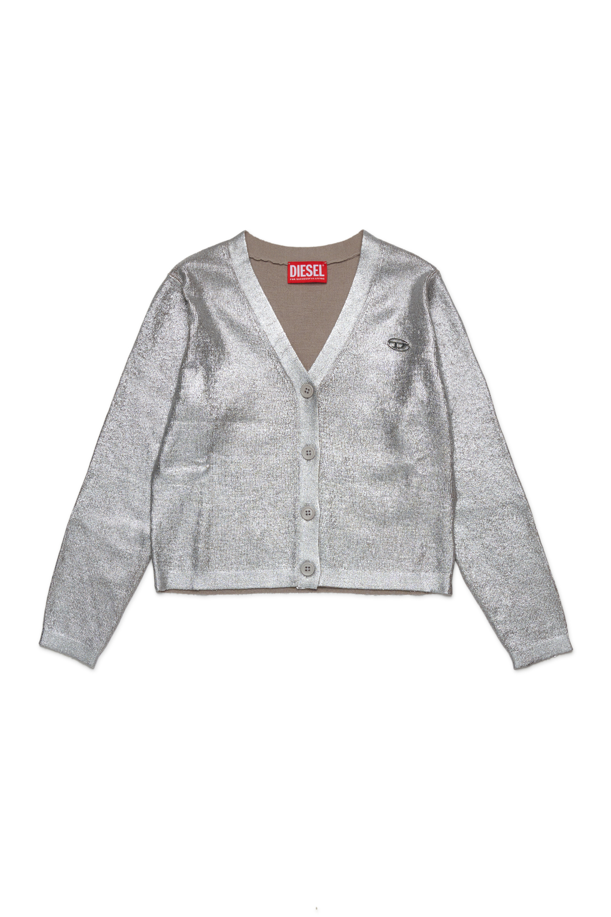 Diesel - KMISOTTA, Woman's V-neck wool blend cardigan in Silver - 1