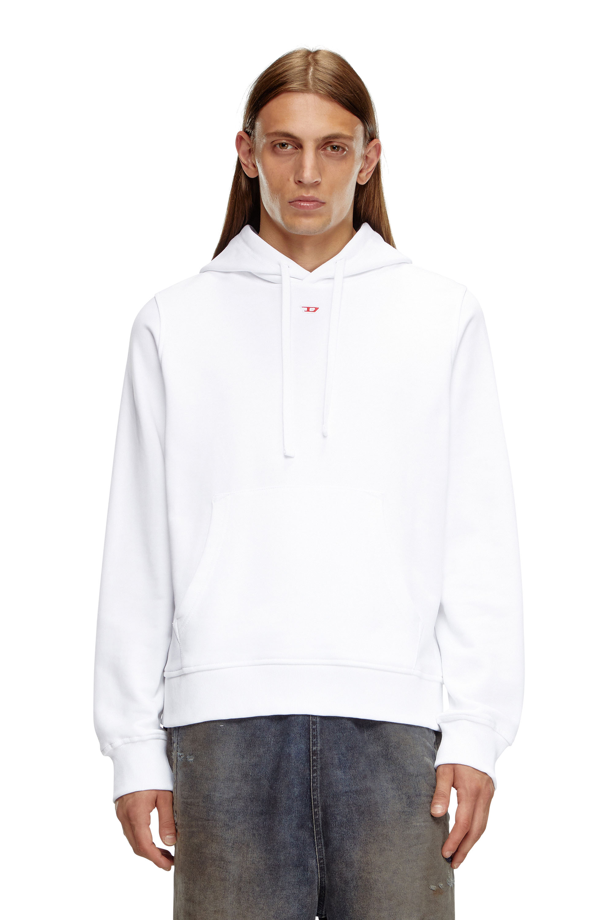 Diesel - S-GINN-HOOD-D, Homme Sweat-shirt à capuche en coton avec mini empiècement D in Blanc - Image 1