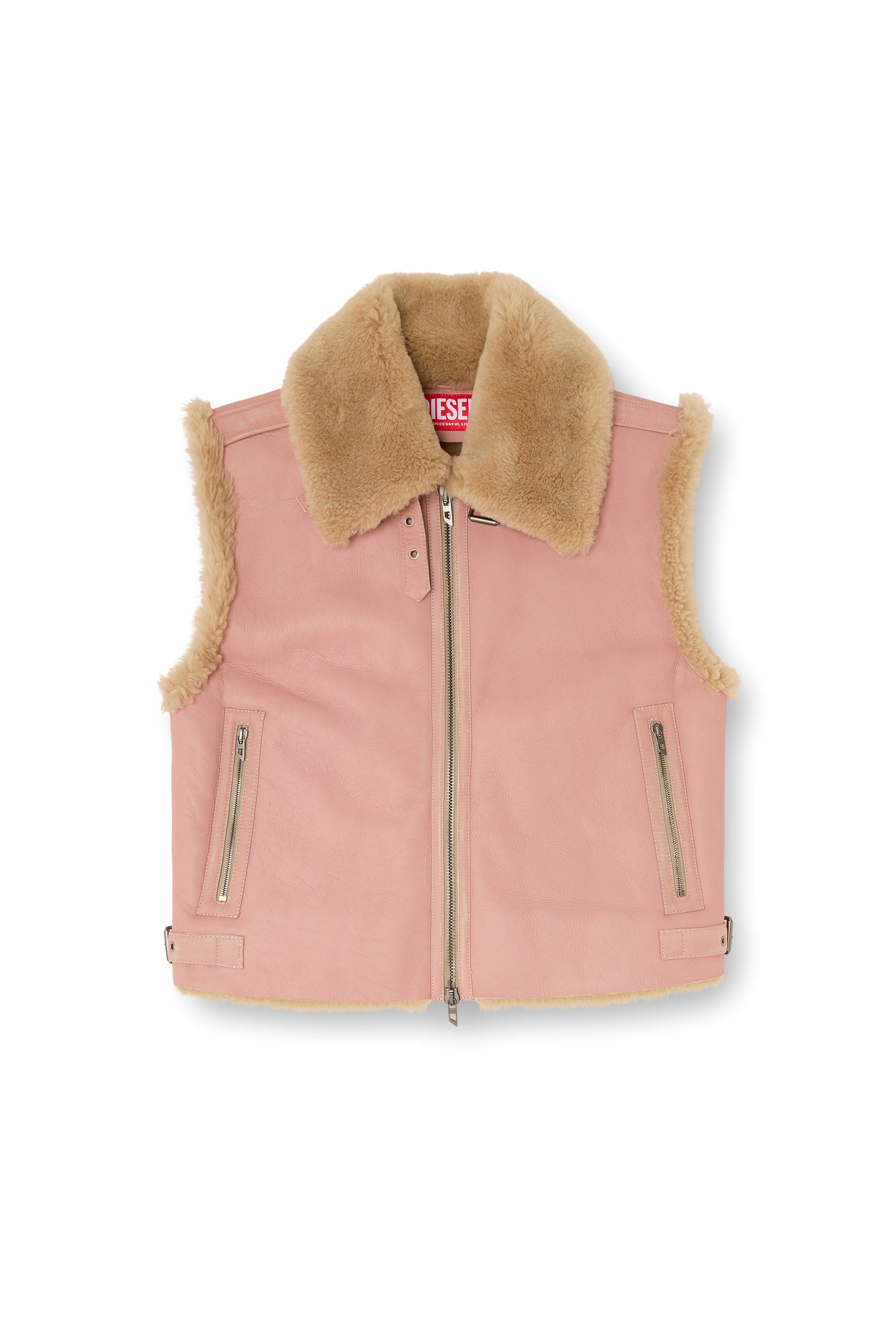 Diesel - L-HONT, Gilet in pelle shearling Uomo in Rosa - 4