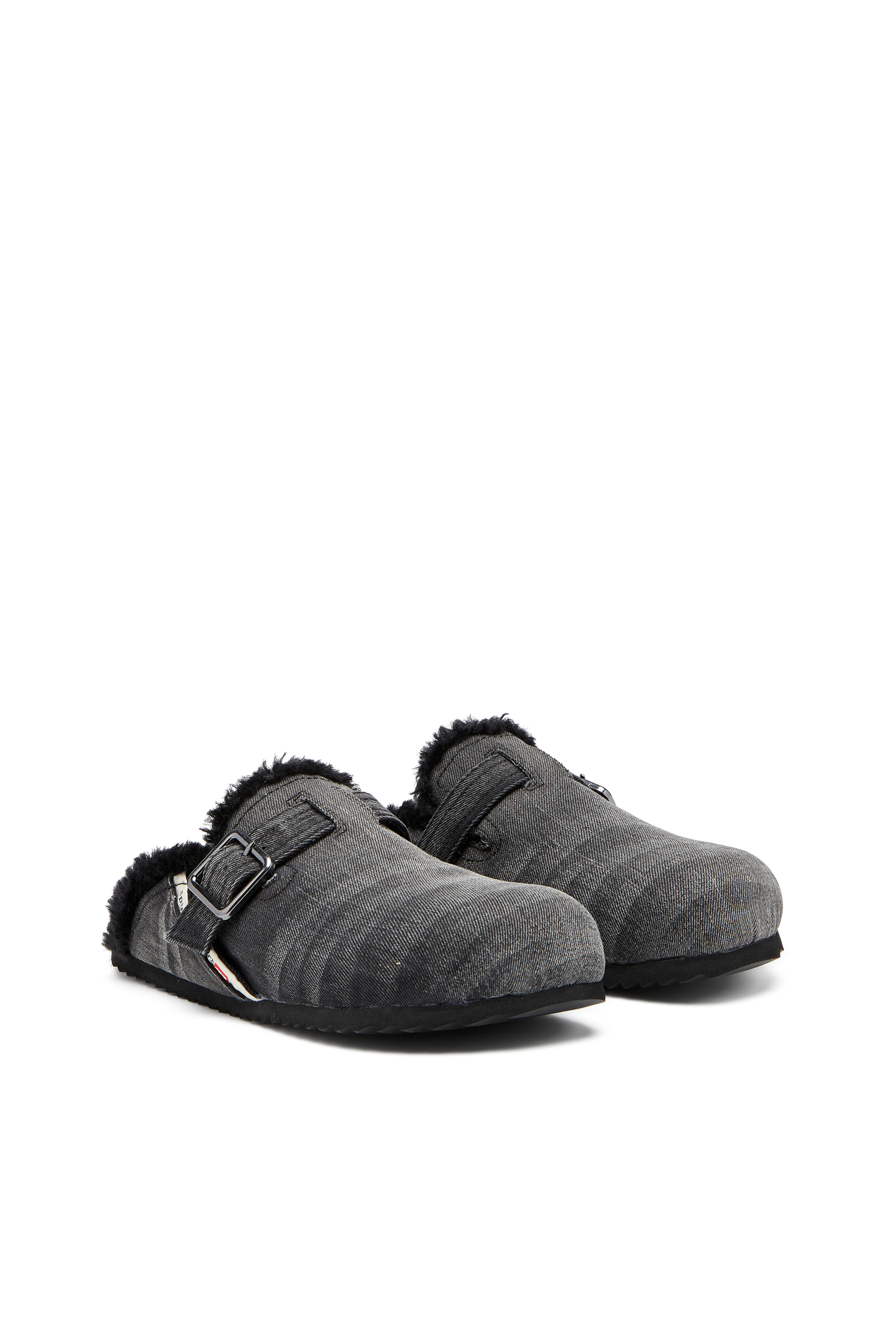 Diesel - D-WOODSTOCK X, D-Woodstock-Mule in denim con interno fluffy Uomo in Nero - 2