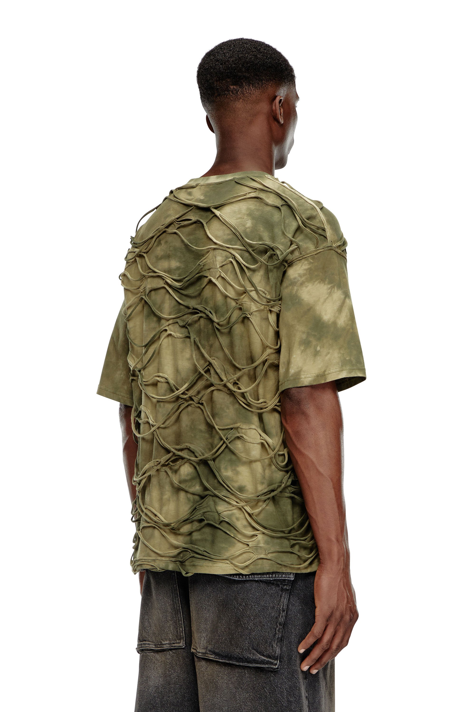 Diesel - T-BOXKET, Man's T-shirt with floating strands in Military Green - 4