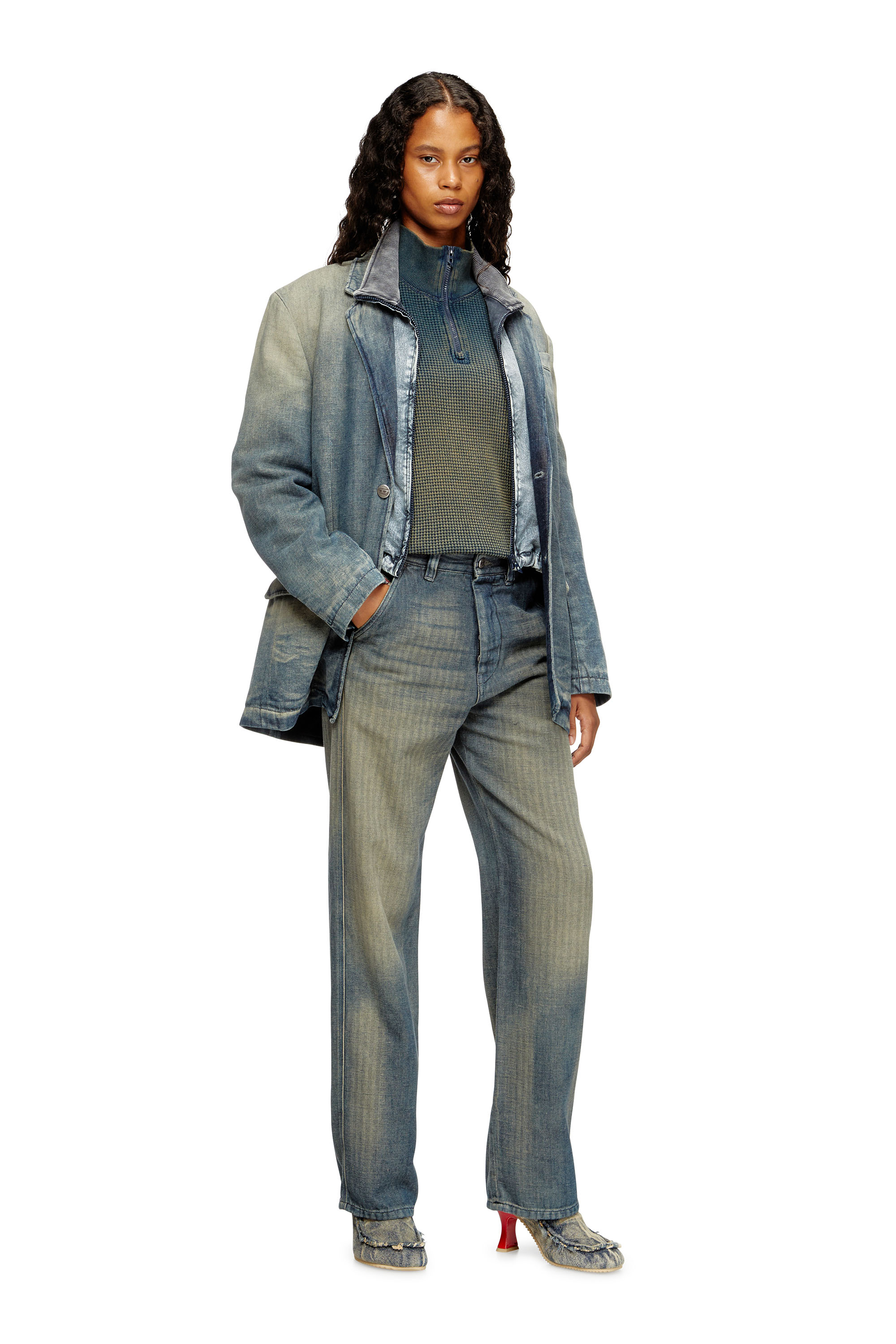 Diesel - D-REGER-D, Blazer in denim herrigbone effetto dirt Unisex in Multicolor - 4