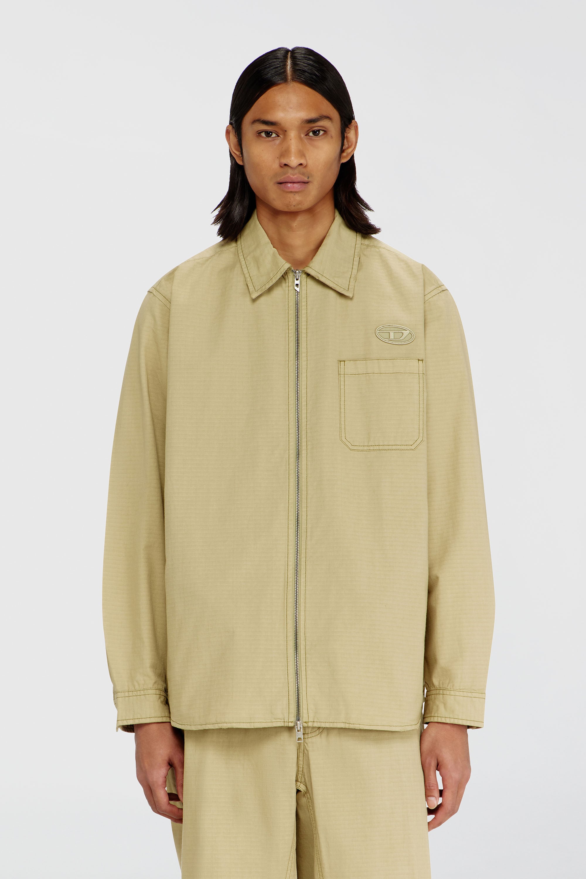 Diesel - S-ALIAS-ZIP, Camicia in ripstop con chiusura a zip Uomo in Beige - 1